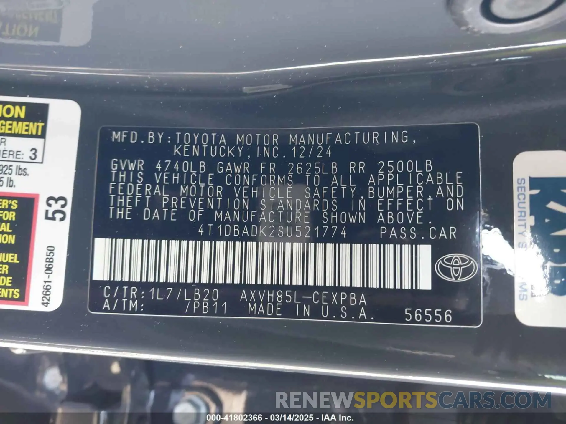 9 fotografías del automóvil dañado 4T1DBADK2SU521774 TOYOTA CAMRY 2025