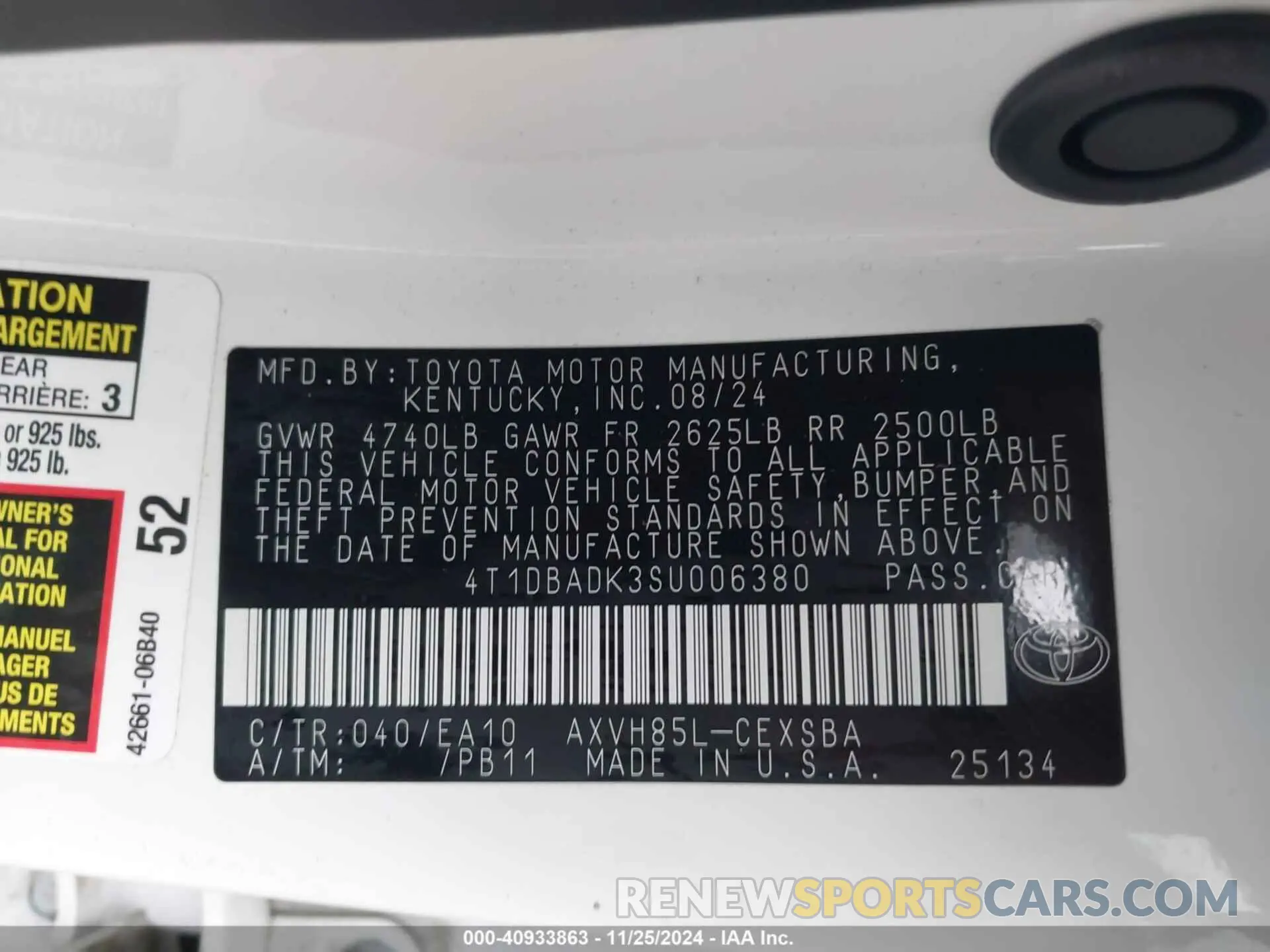 9 fotografías del automóvil dañado 4T1DBADK3SU006380 TOYOTA CAMRY 2025