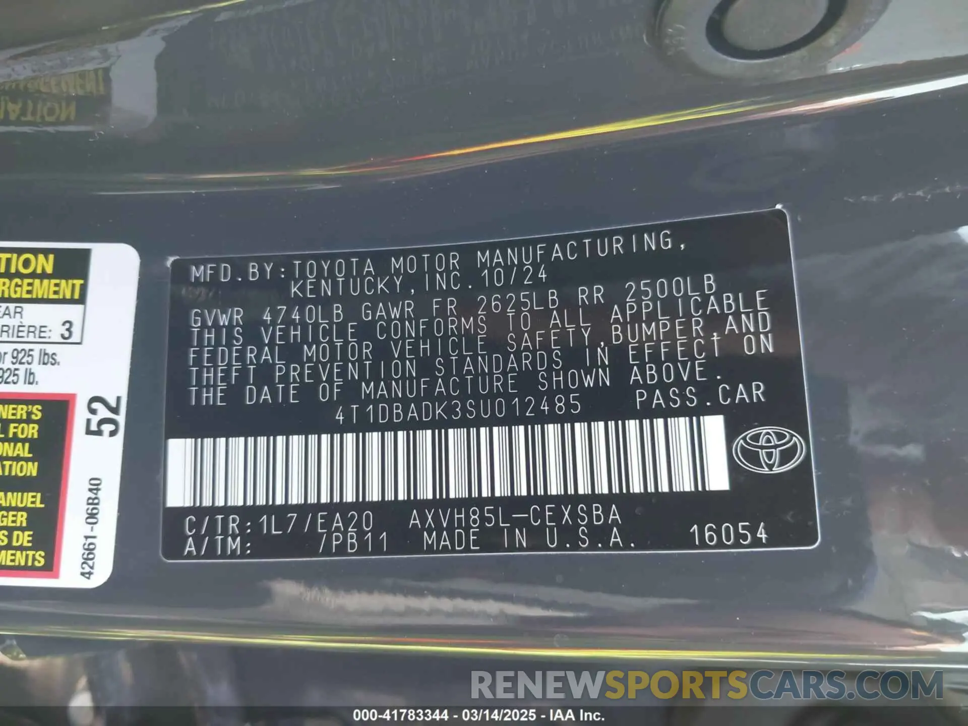 9 fotografías del automóvil dañado 4T1DBADK3SU012485 TOYOTA CAMRY 2025