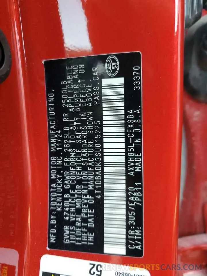 12 fotografías del automóvil dañado 4T1DBADK3SU015225 TOYOTA CAMRY 2025