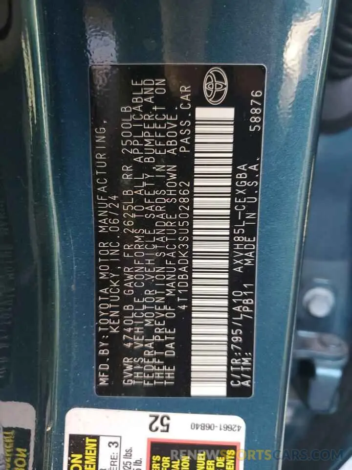 14 fotografías del automóvil dañado 4T1DBADK3SU502862 TOYOTA CAMRY 2025