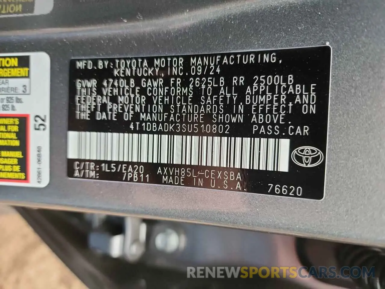 14 fotografías del automóvil dañado 4T1DBADK3SU510802 TOYOTA CAMRY 2025