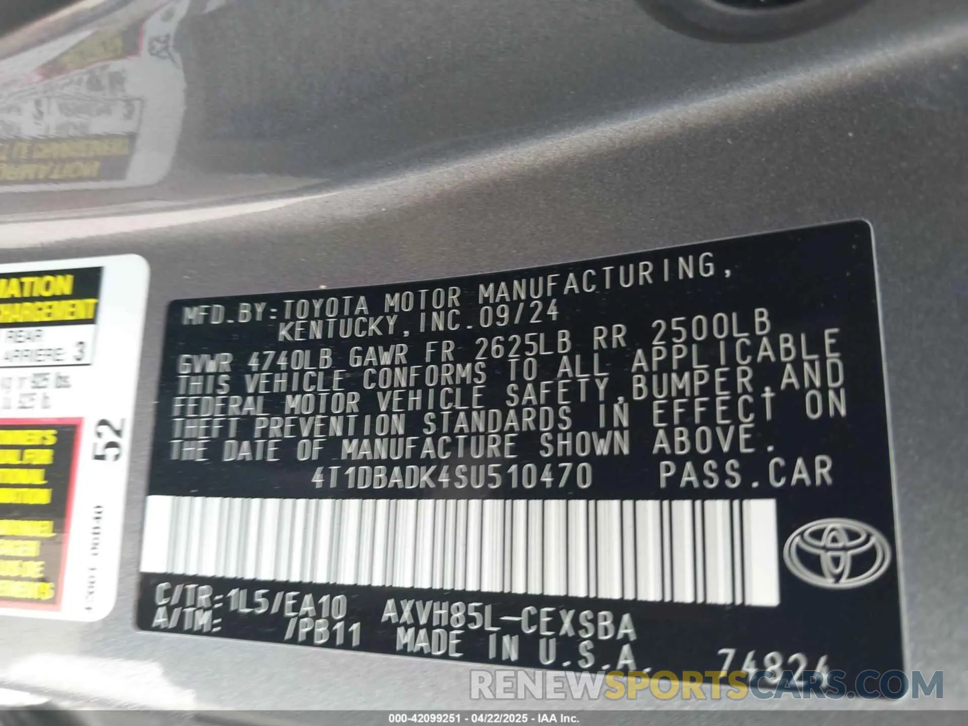 9 fotografías del automóvil dañado 4T1DBADK4SU510470 TOYOTA CAMRY 2025