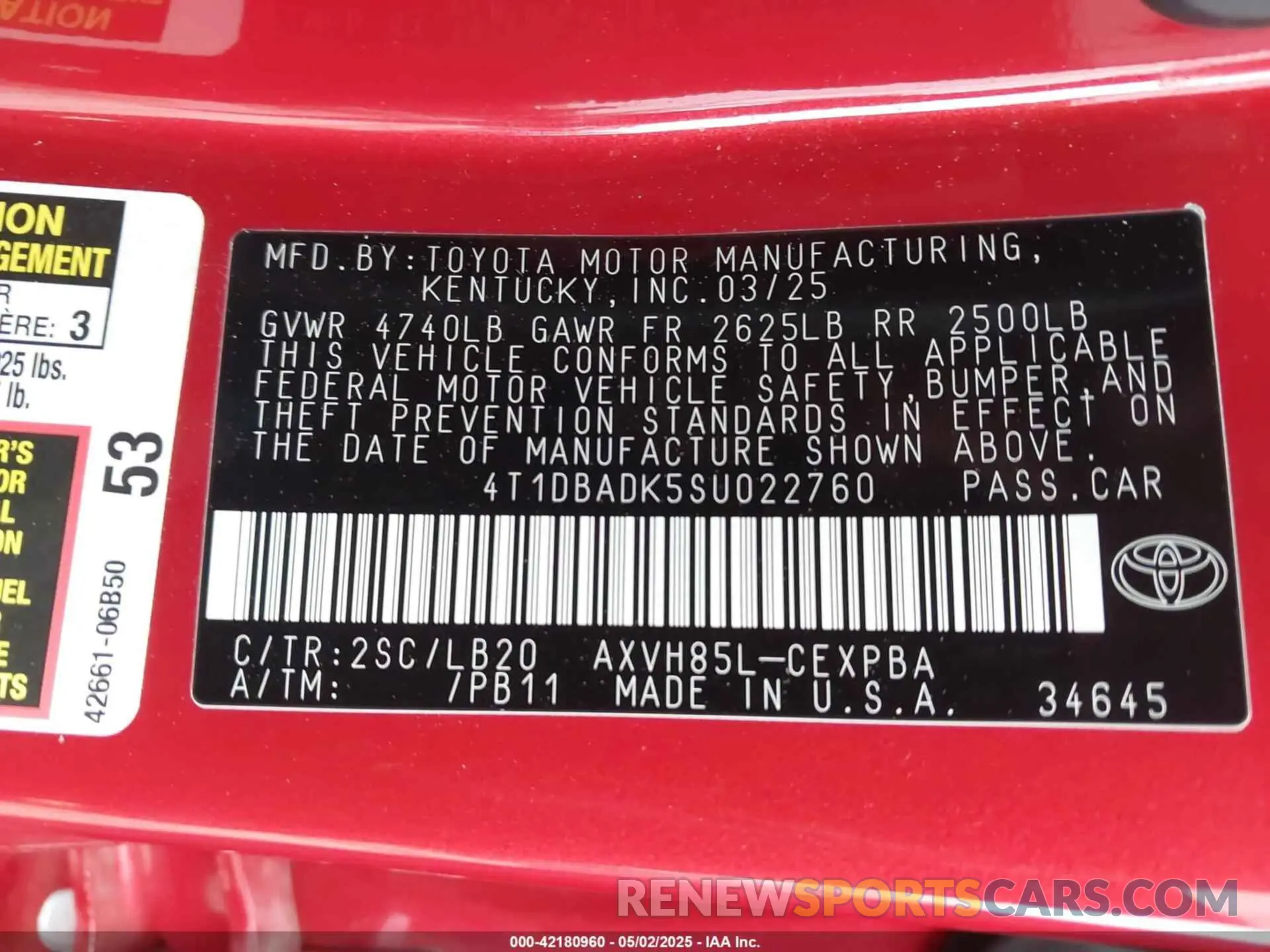 9 fotografías del automóvil dañado 4T1DBADK5SU022760 TOYOTA CAMRY 2025