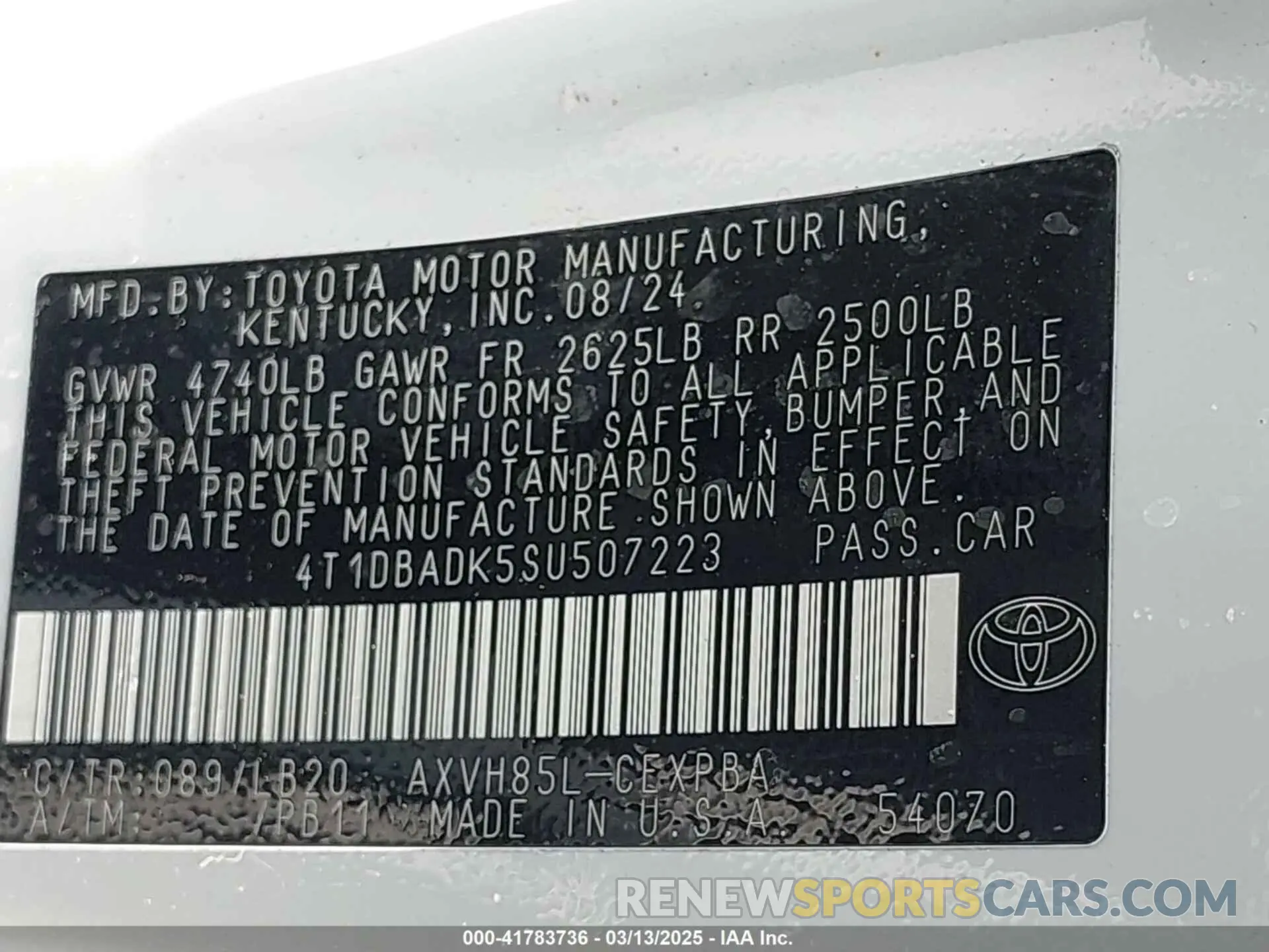 9 fotografías del automóvil dañado 4T1DBADK5SU507223 TOYOTA CAMRY 2025