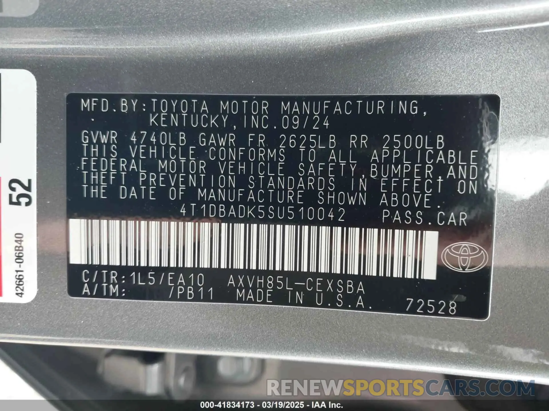 9 fotografías del automóvil dañado 4T1DBADK5SU510042 TOYOTA CAMRY 2025
