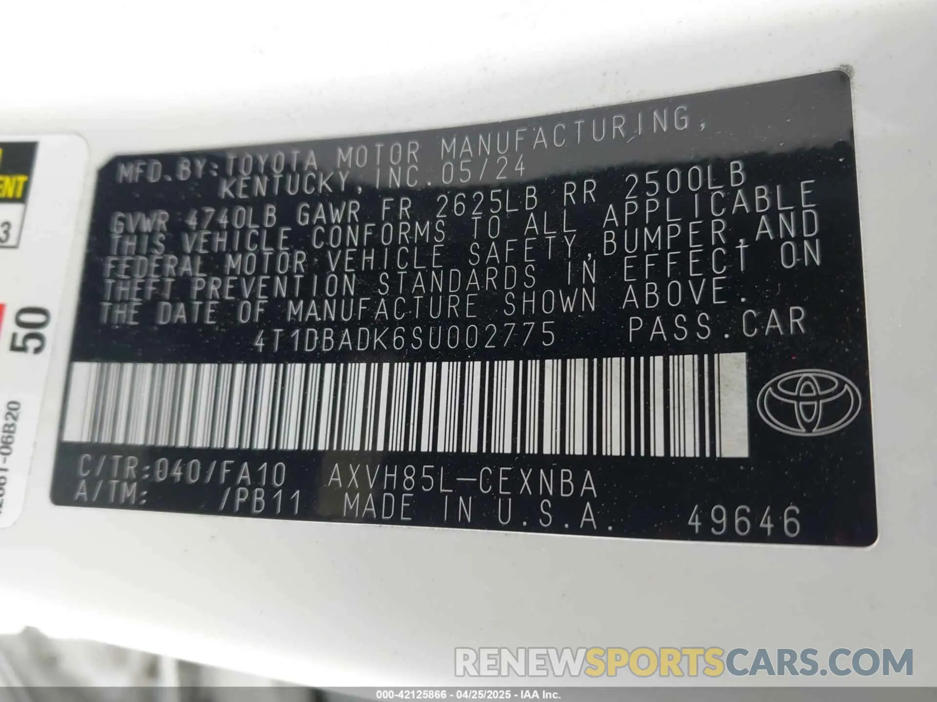 9 fotografías del automóvil dañado 4T1DBADK6SU002775 TOYOTA CAMRY 2025