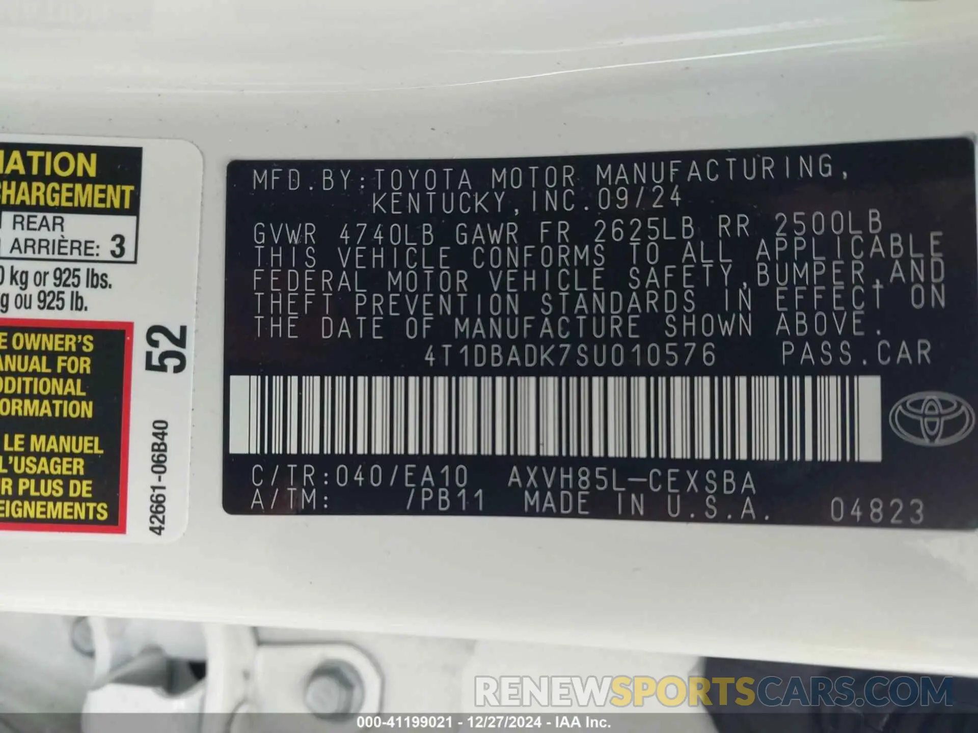 9 fotografías del automóvil dañado 4T1DBADK7SU010576 TOYOTA CAMRY 2025