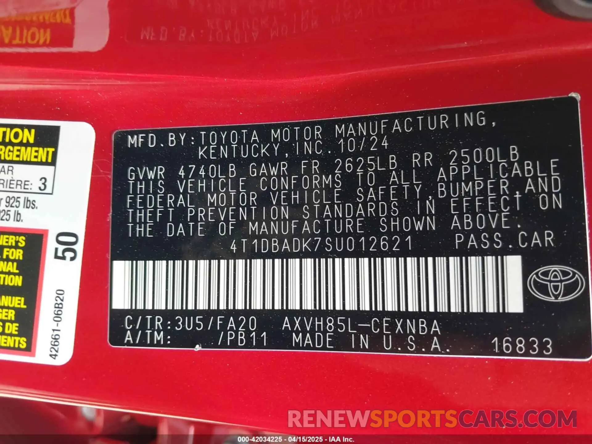9 fotografías del automóvil dañado 4T1DBADK7SU012621 TOYOTA CAMRY 2025