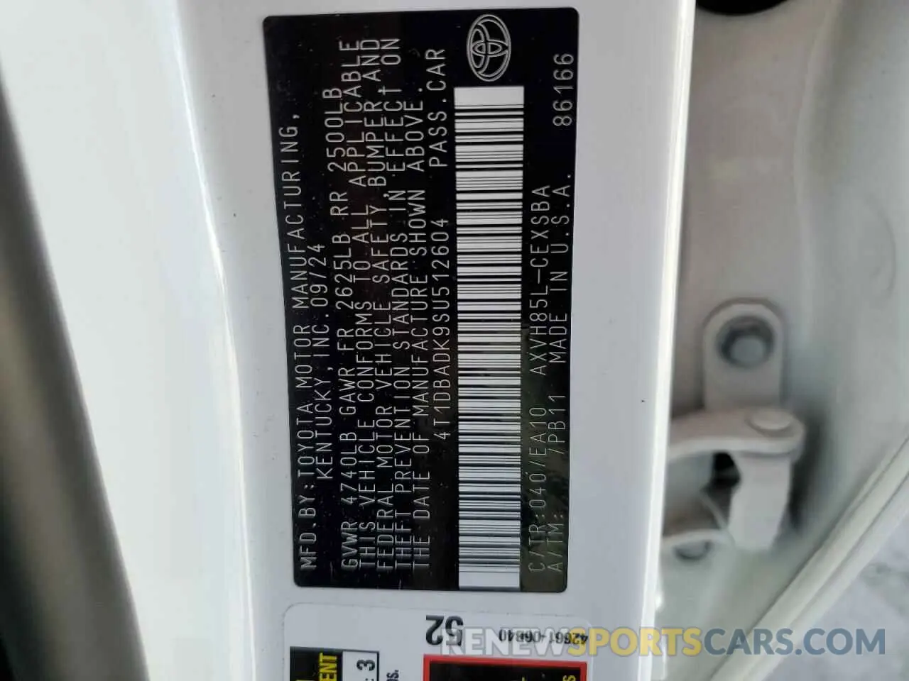 13 fotografías del automóvil dañado 4T1DBADK9SU512604 TOYOTA CAMRY 2025