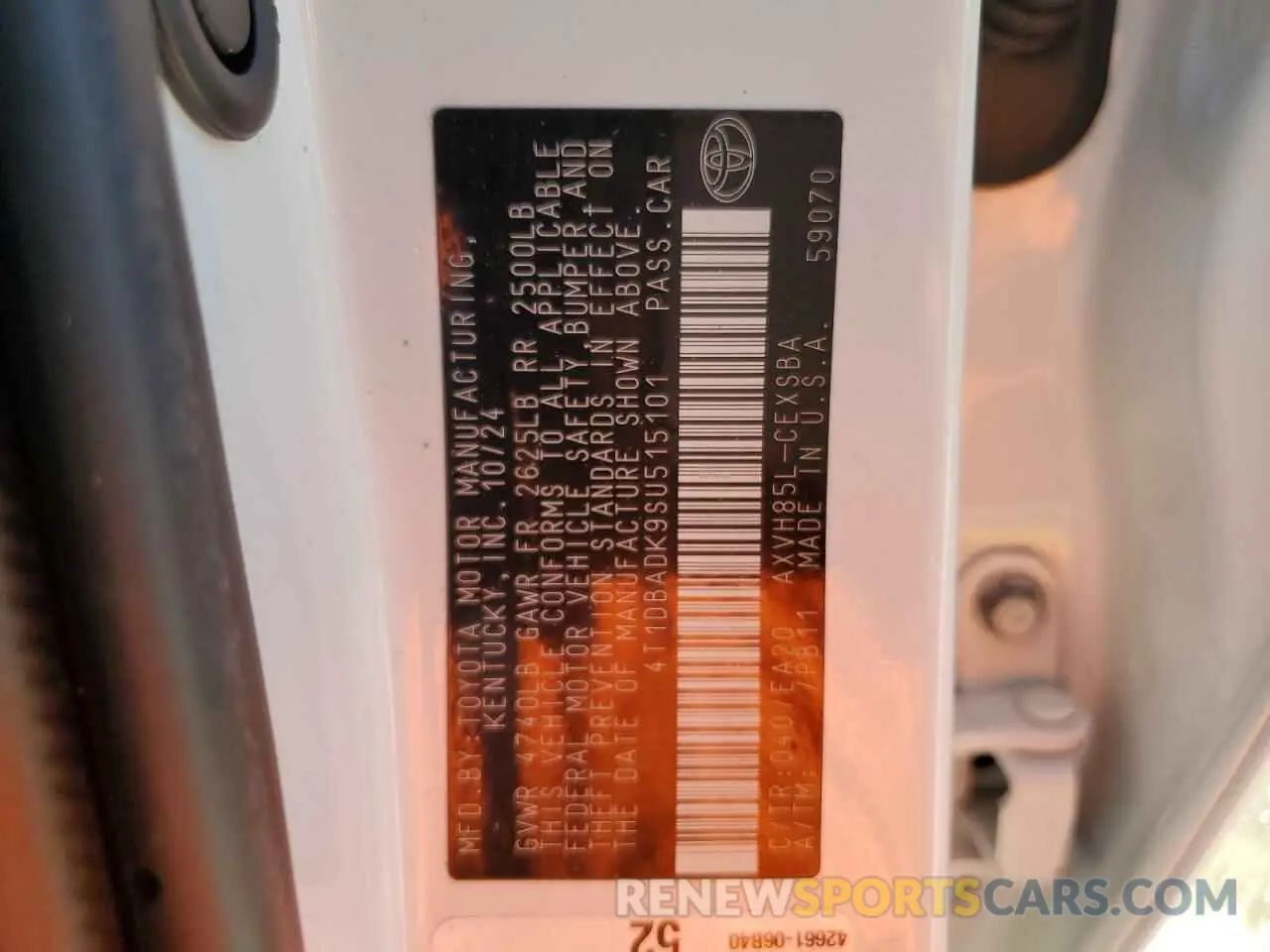 12 fotografías del automóvil dañado 4T1DBADK9SU515101 TOYOTA CAMRY 2025