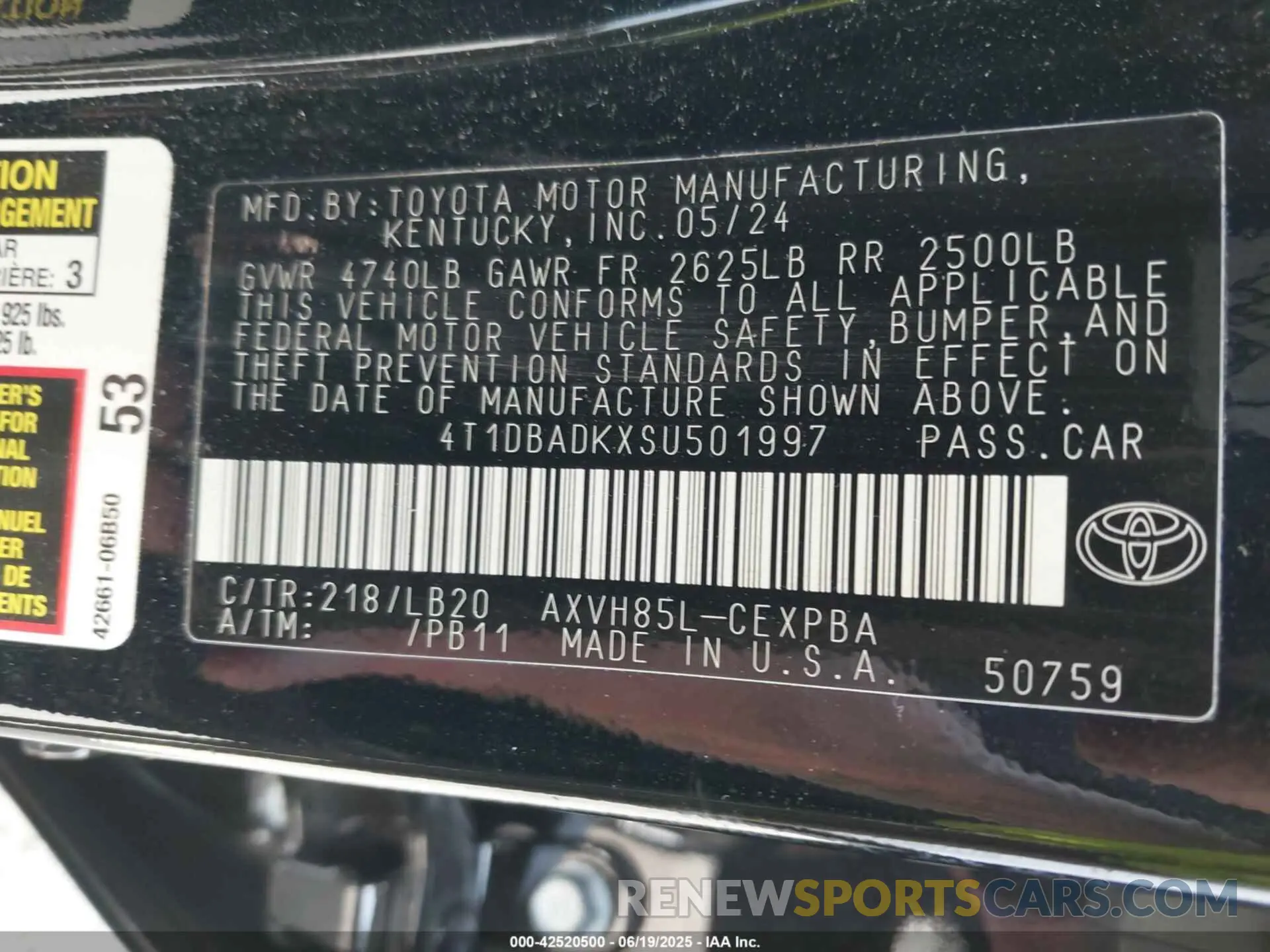 9 fotografías del automóvil dañado 4T1DBADKXSU501997 TOYOTA CAMRY 2025