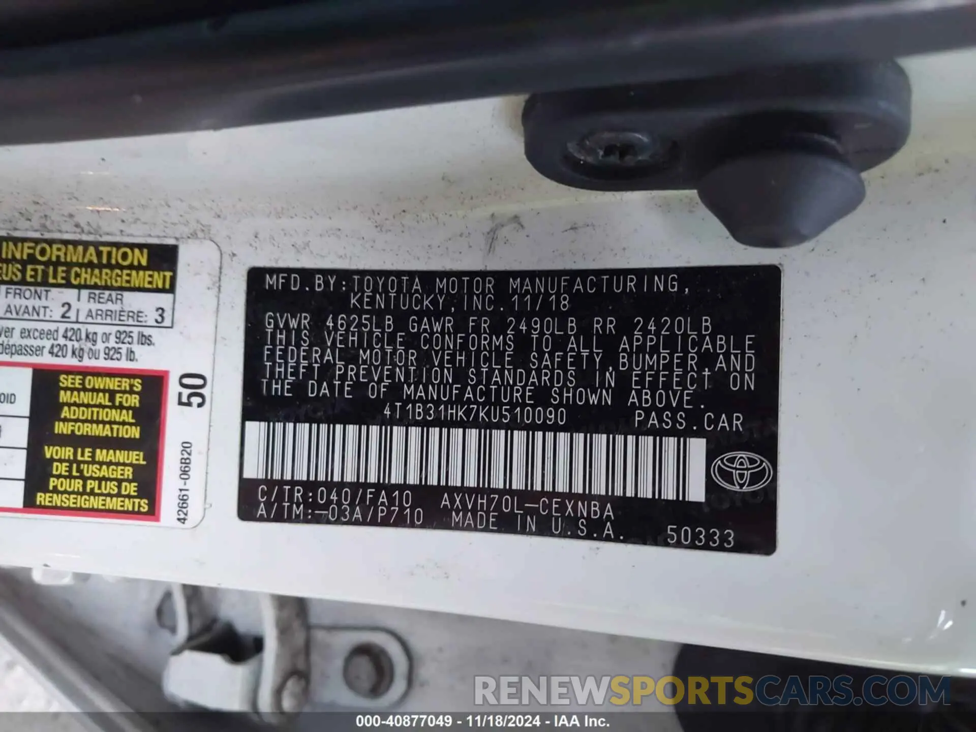 9 fotografías del automóvil dañado 4T1B31HK7KU510090 TOYOTA CAMRY HYBRID 2019