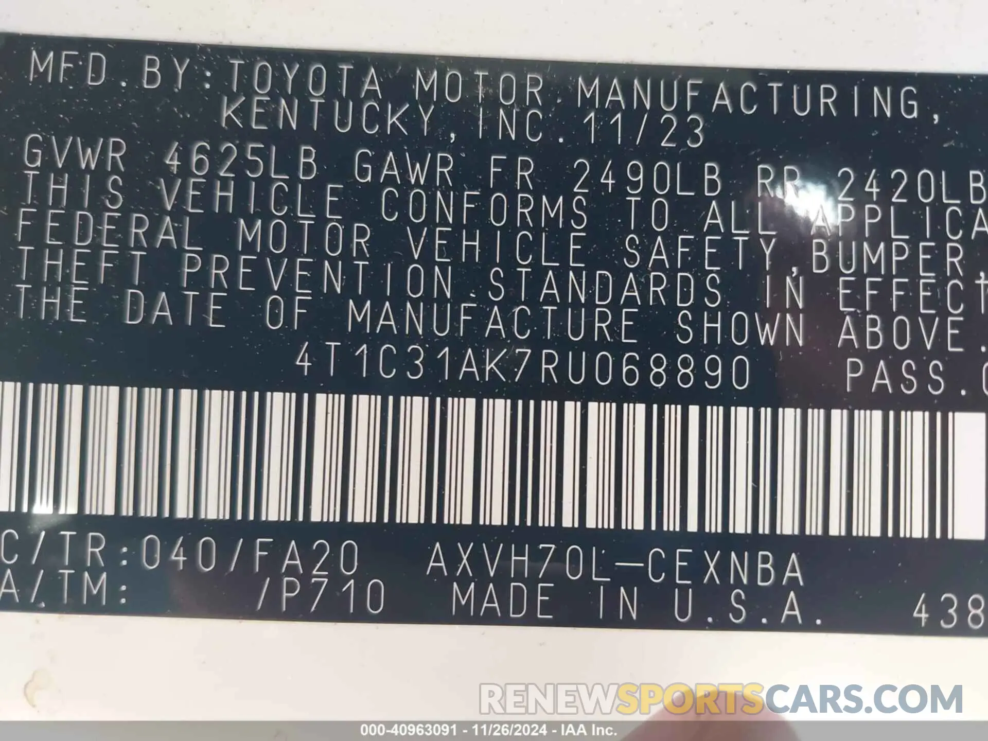 9 fotografías del automóvil dañado 4T1C31AK7RU068890 TOYOTA CAMRY HYBRID 2024