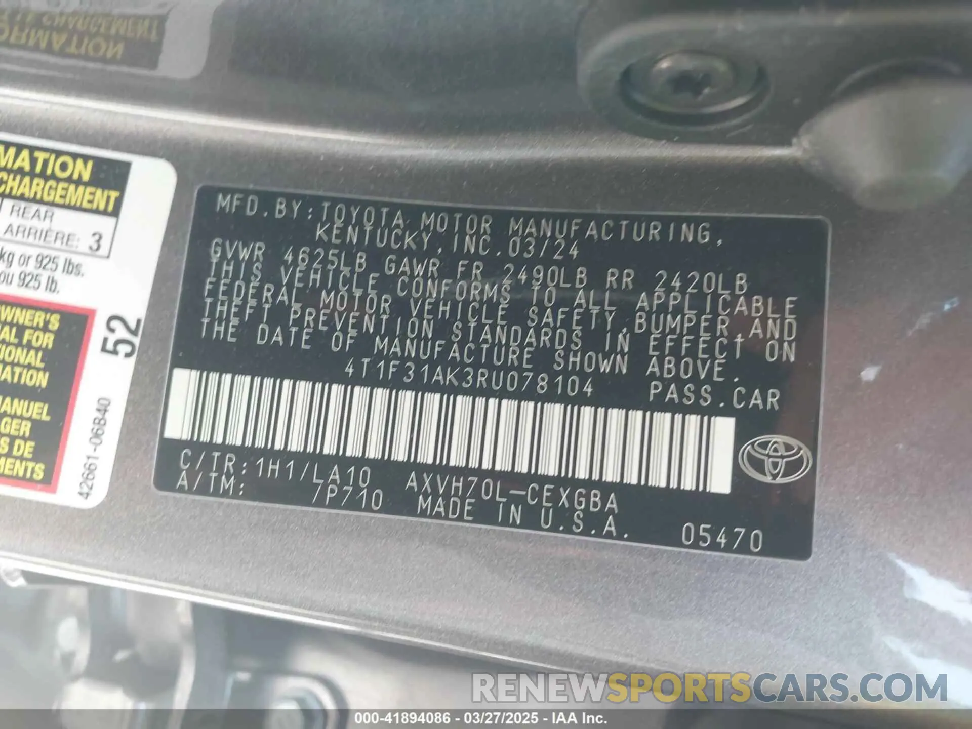 9 fotografías del automóvil dañado 4T1F31AK3RU078104 TOYOTA CAMRY HYBRID 2024