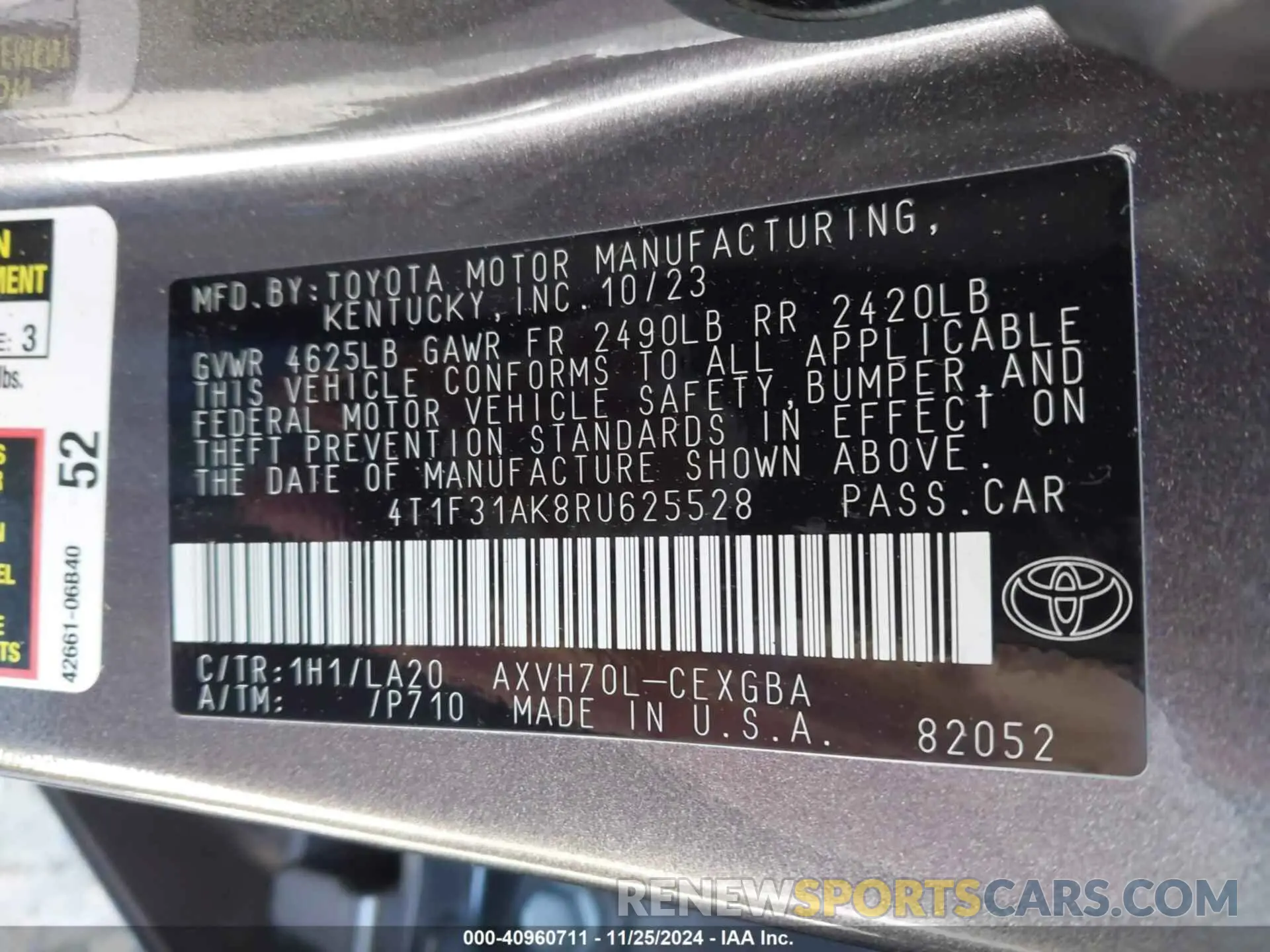 9 fotografías del automóvil dañado 4T1F31AK8RU625528 TOYOTA CAMRY HYBRID 2024