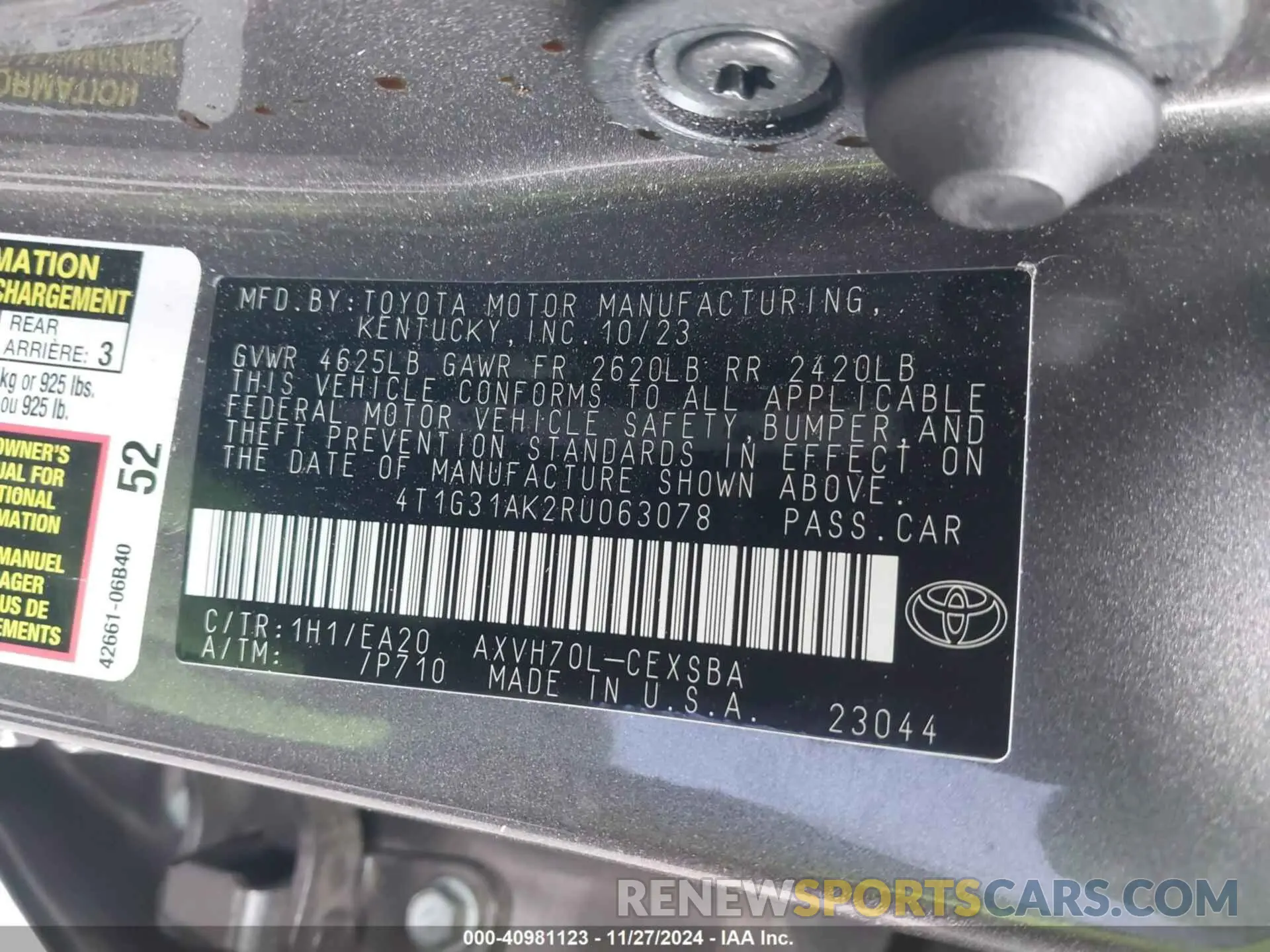 9 fotografías del automóvil dañado 4T1G31AK2RU063078 TOYOTA CAMRY HYBRID 2024