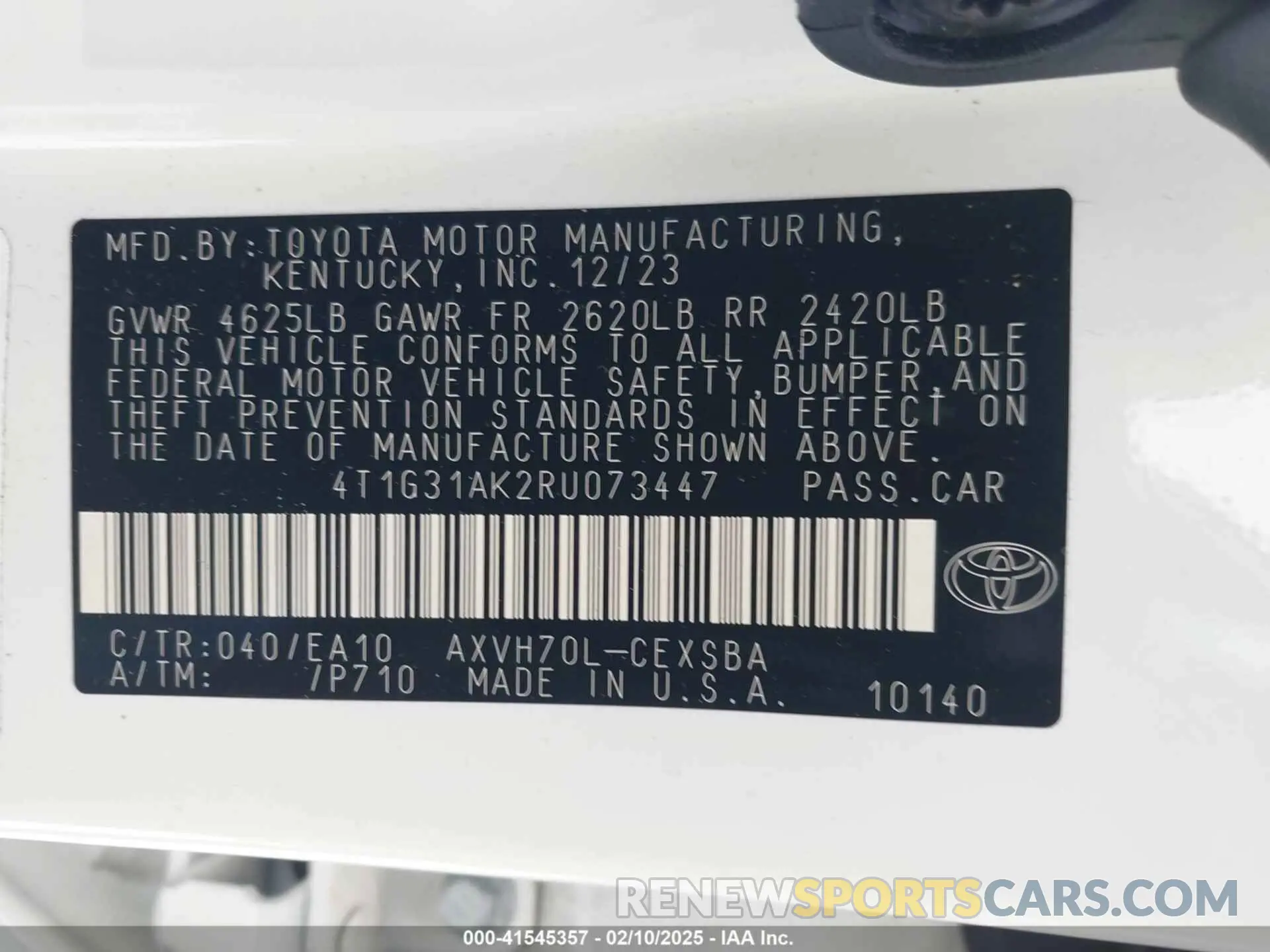 9 fotografías del automóvil dañado 4T1G31AK2RU073447 TOYOTA CAMRY HYBRID 2024