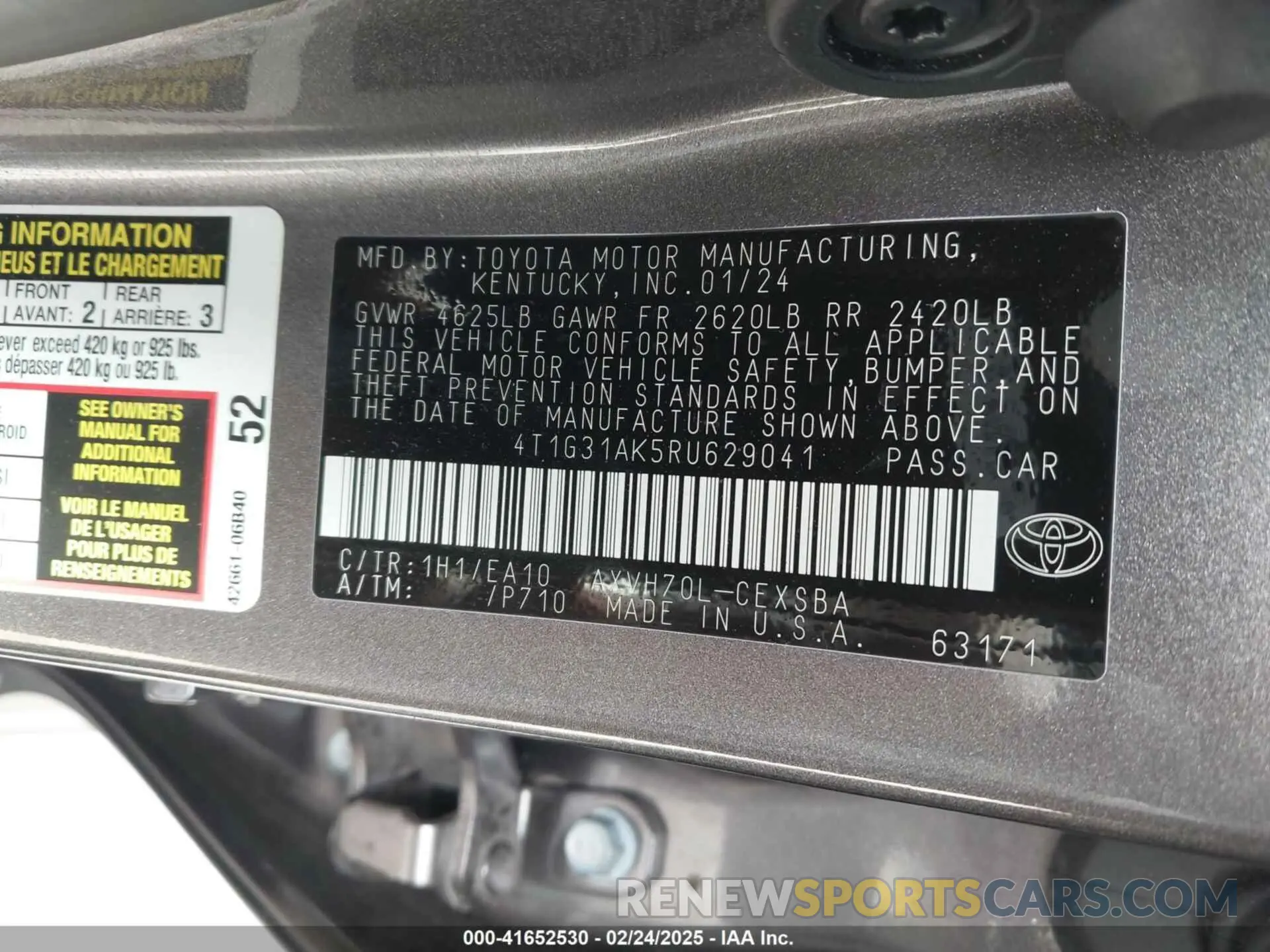 9 fotografías del automóvil dañado 4T1G31AK5RU629041 TOYOTA CAMRY HYBRID 2024