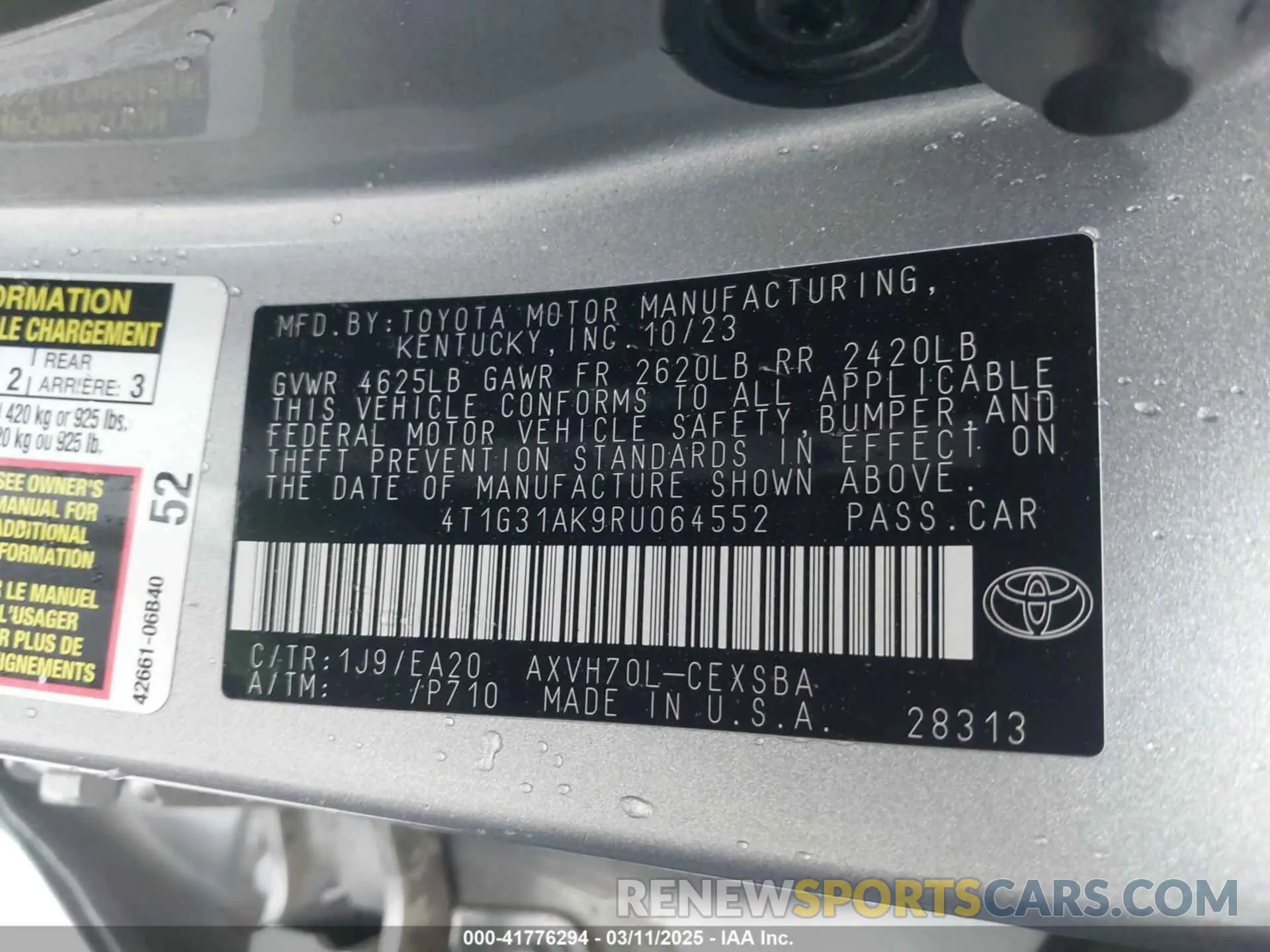 9 fotografías del automóvil dañado 4T1G31AK9RU064552 TOYOTA CAMRY HYBRID 2024