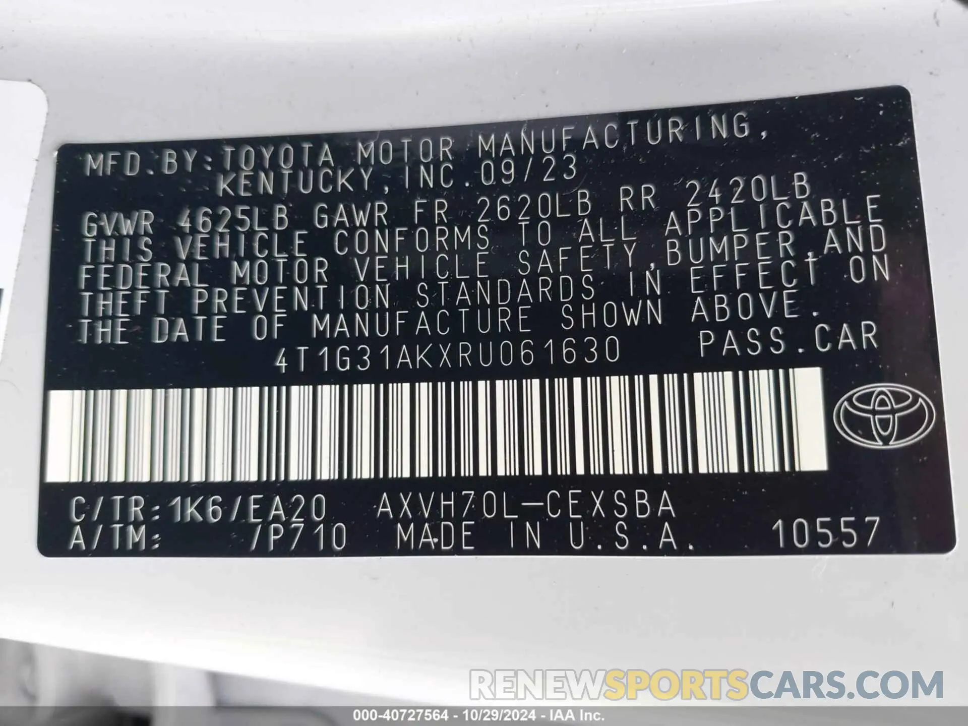 9 fotografías del automóvil dañado 4T1G31AKXRU061630 TOYOTA CAMRY HYBRID 2024