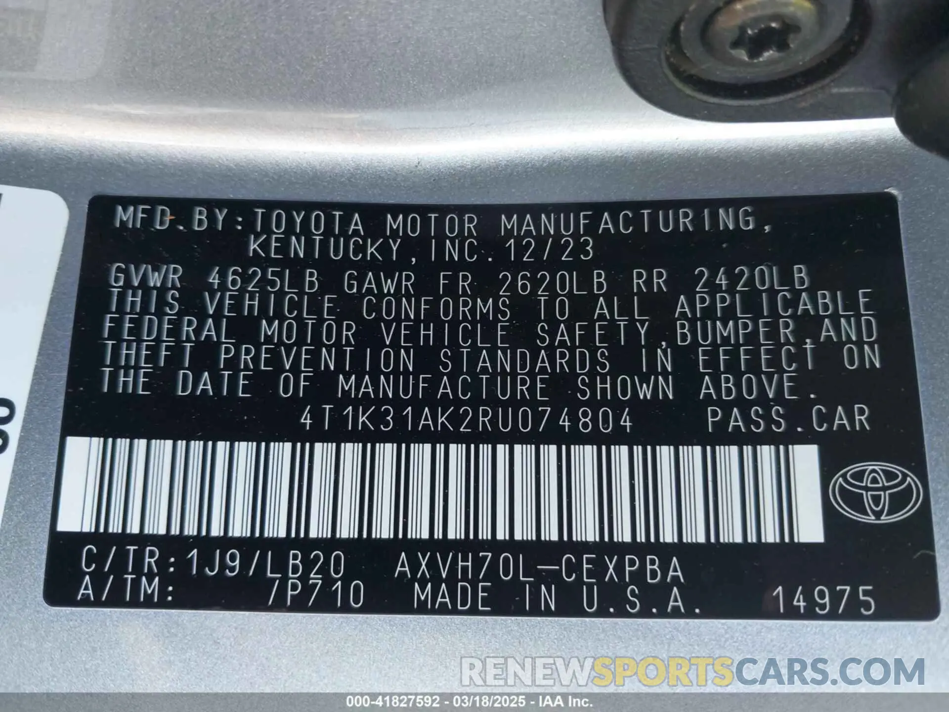 9 fotografías del automóvil dañado 4T1K31AK2RU074804 TOYOTA CAMRY HYBRID 2024