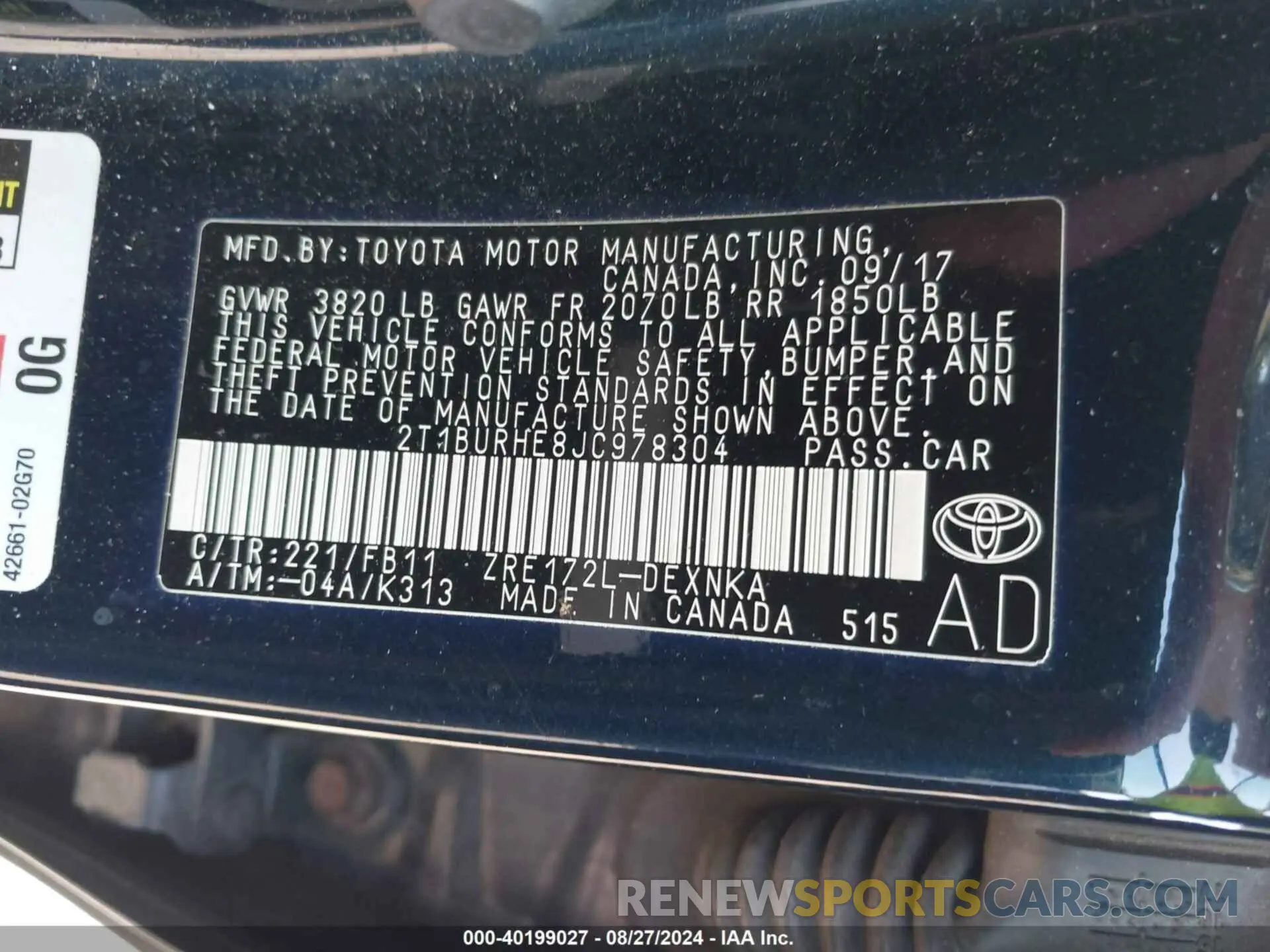 9 fotografías del automóvil dañado 2T1BURHE8JC978304 TOYOTA COROLLA 2018