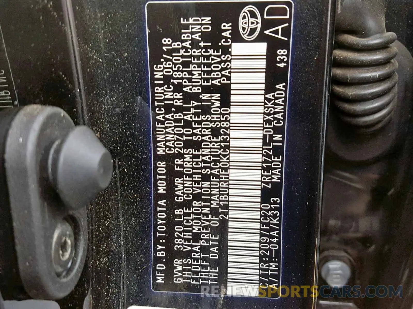 10 fotografías del automóvil dañado 2T1BURHE0KC132850 TOYOTA COROLLA 2019
