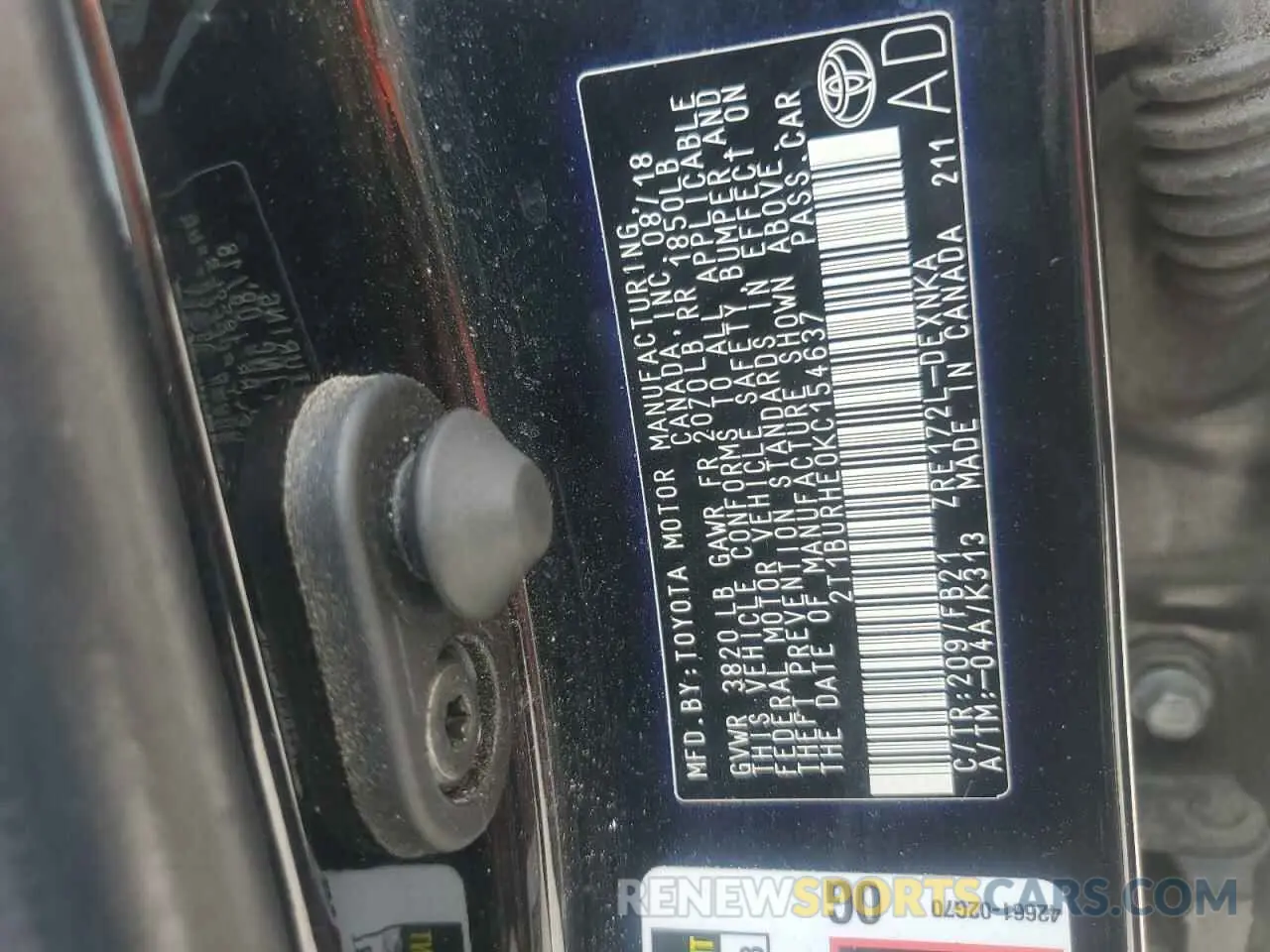 13 fotografías del automóvil dañado 2T1BURHE0KC154637 TOYOTA COROLLA 2019