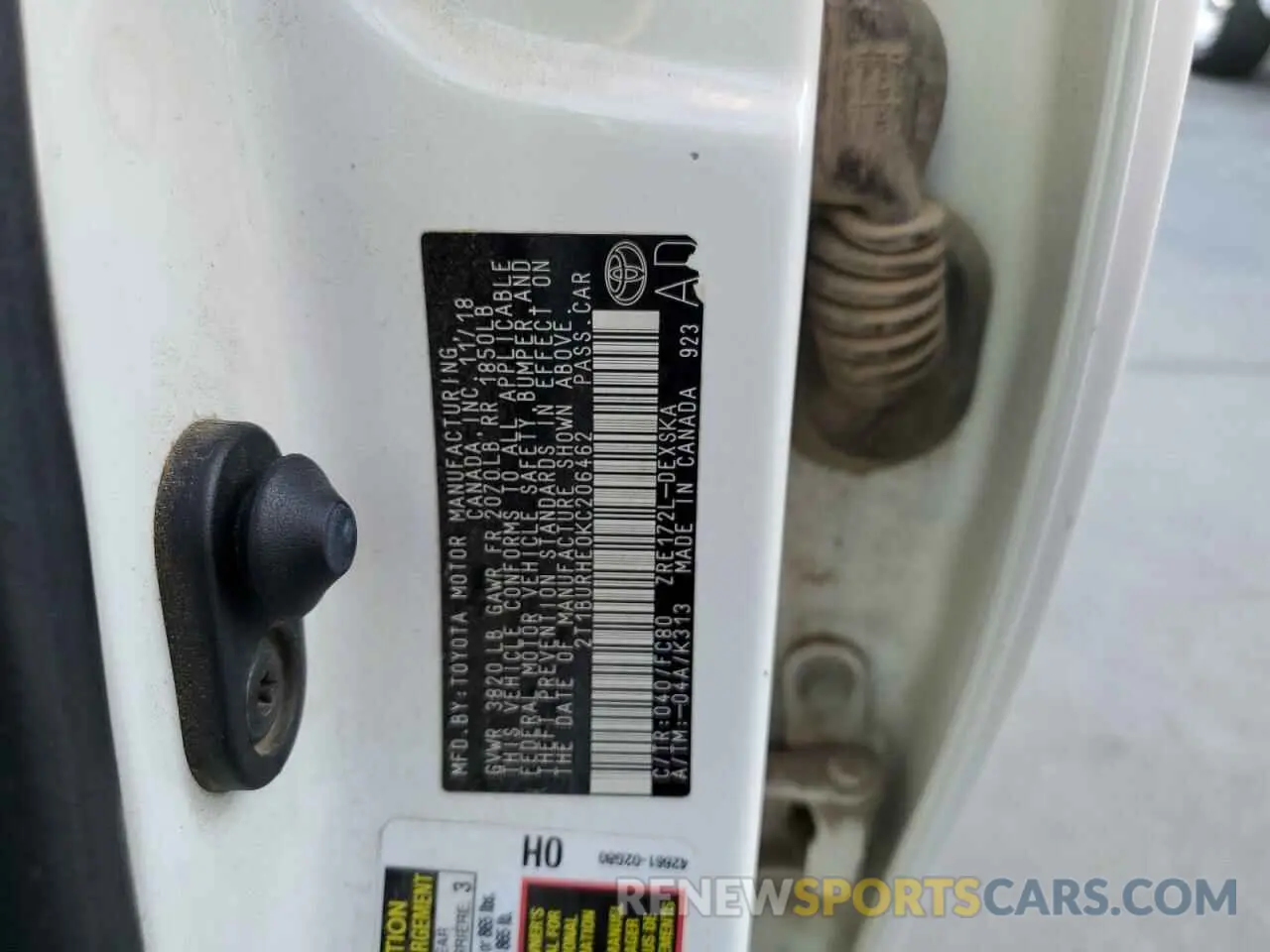 10 fotografías del automóvil dañado 2T1BURHE0KC206462 TOYOTA COROLLA 2019