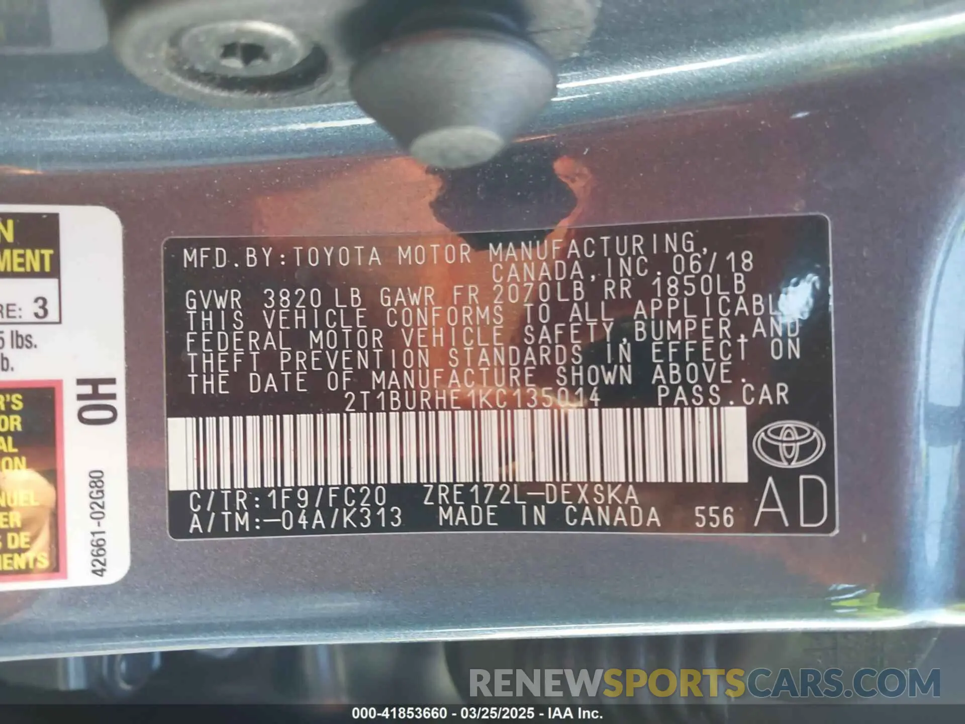 9 fotografías del automóvil dañado 2T1BURHE1KC135014 TOYOTA COROLLA 2019