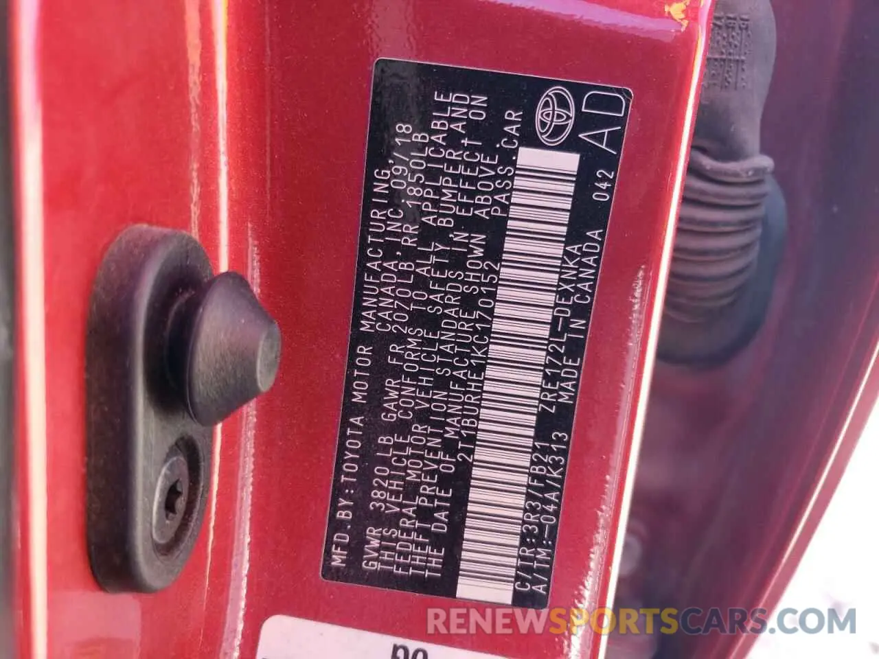 13 fotografías del automóvil dañado 2T1BURHE1KC170152 TOYOTA COROLLA 2019