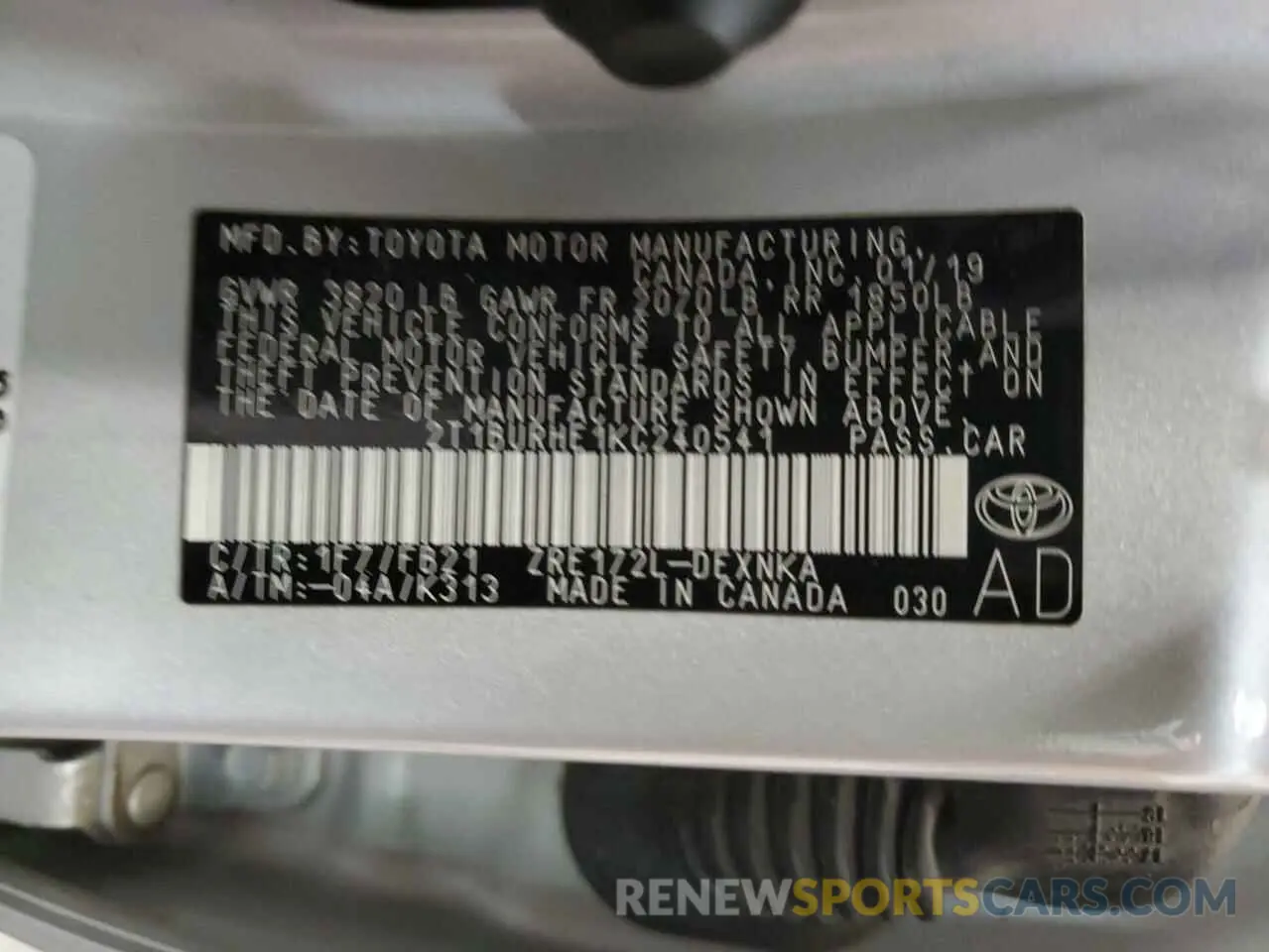 12 fotografías del automóvil dañado 2T1BURHE1KC240541 TOYOTA COROLLA 2019