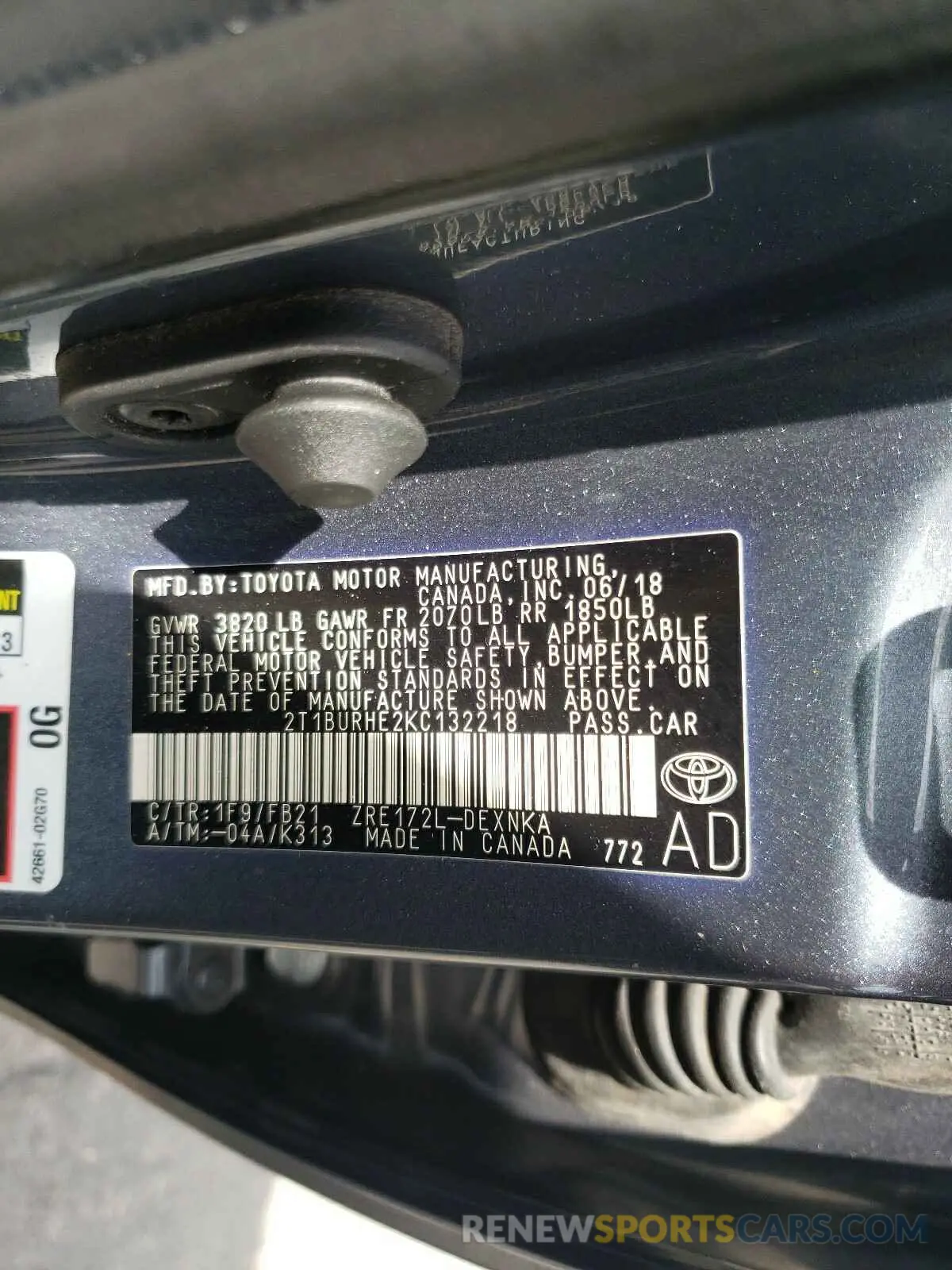 10 fotografías del automóvil dañado 2T1BURHE2KC132218 TOYOTA COROLLA 2019