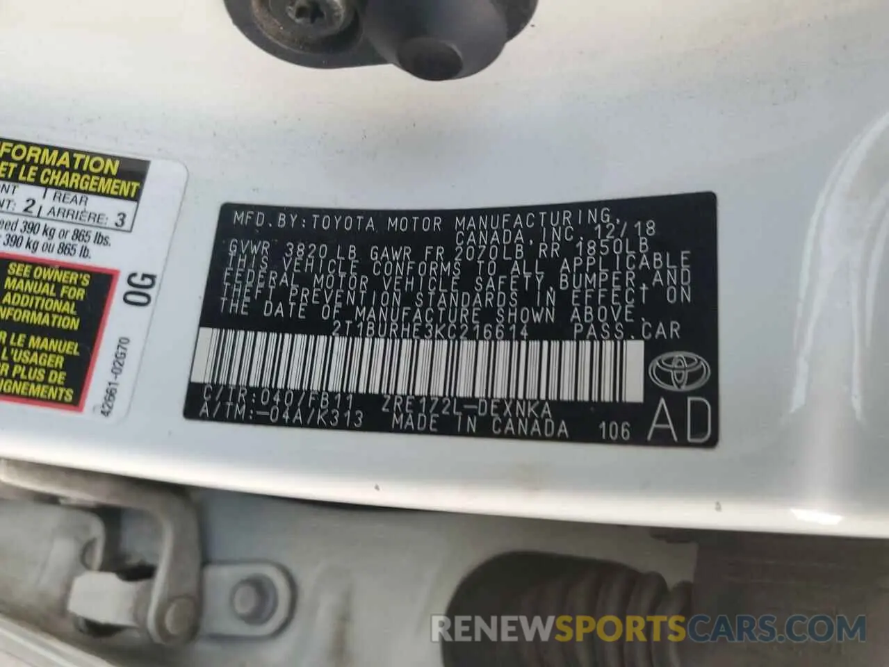 13 fotografías del automóvil dañado 2T1BURHE3KC216614 TOYOTA COROLLA 2019