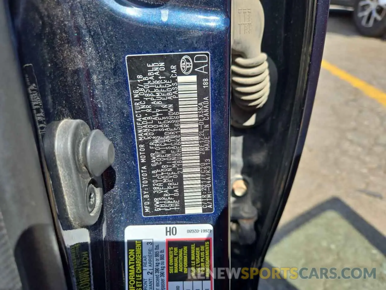 12 fotografías del automóvil dañado 2T1BURHE6KC156666 TOYOTA COROLLA 2019