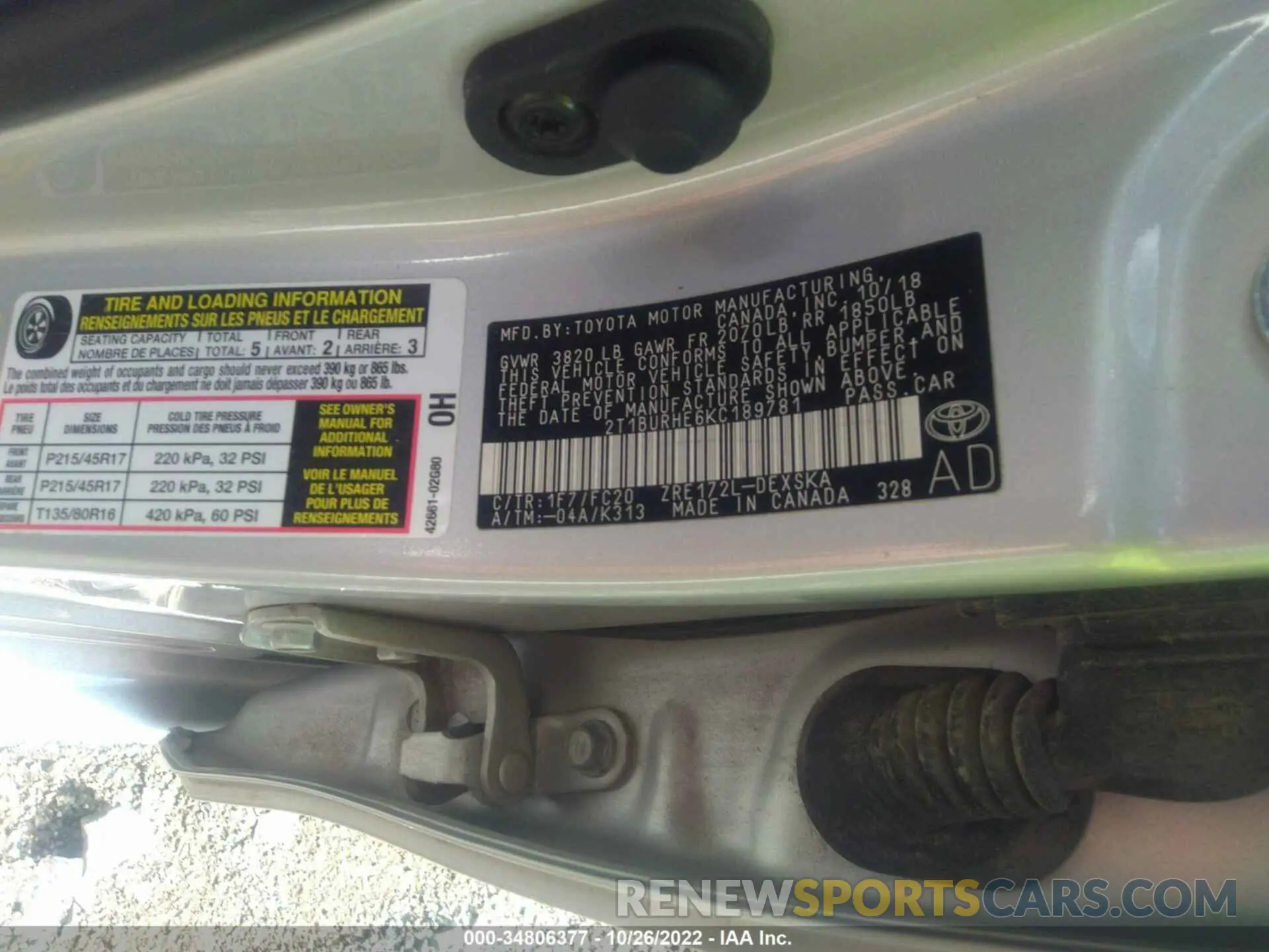 9 fotografías del automóvil dañado 2T1BURHE6KC189781 TOYOTA COROLLA 2019