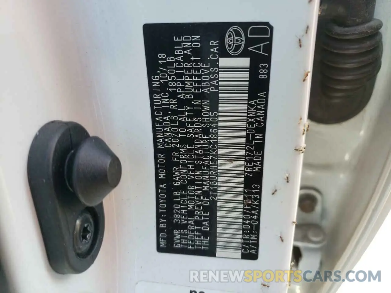 10 fotografías del automóvil dañado 2T1BURHE7KC186405 TOYOTA COROLLA 2019