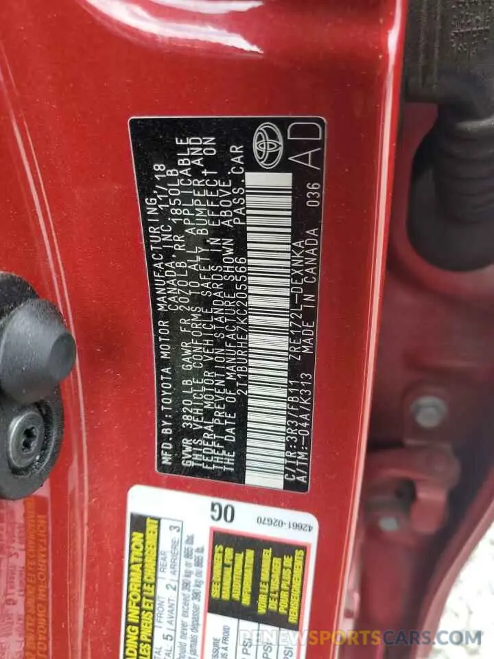 13 fotografías del automóvil dañado 2T1BURHE7KC205566 TOYOTA COROLLA 2019