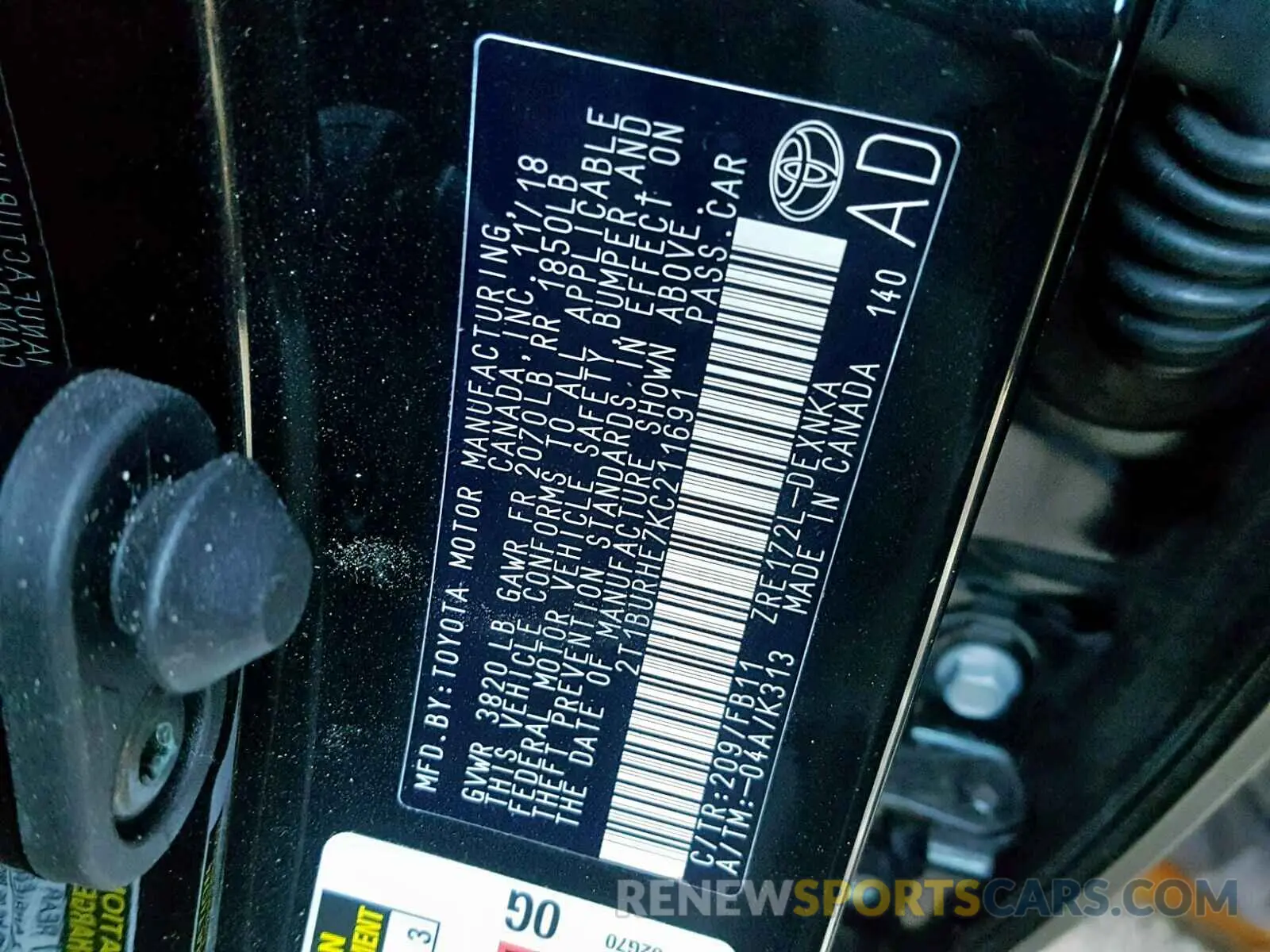 10 fotografías del automóvil dañado 2T1BURHE7KC211691 TOYOTA COROLLA 2019