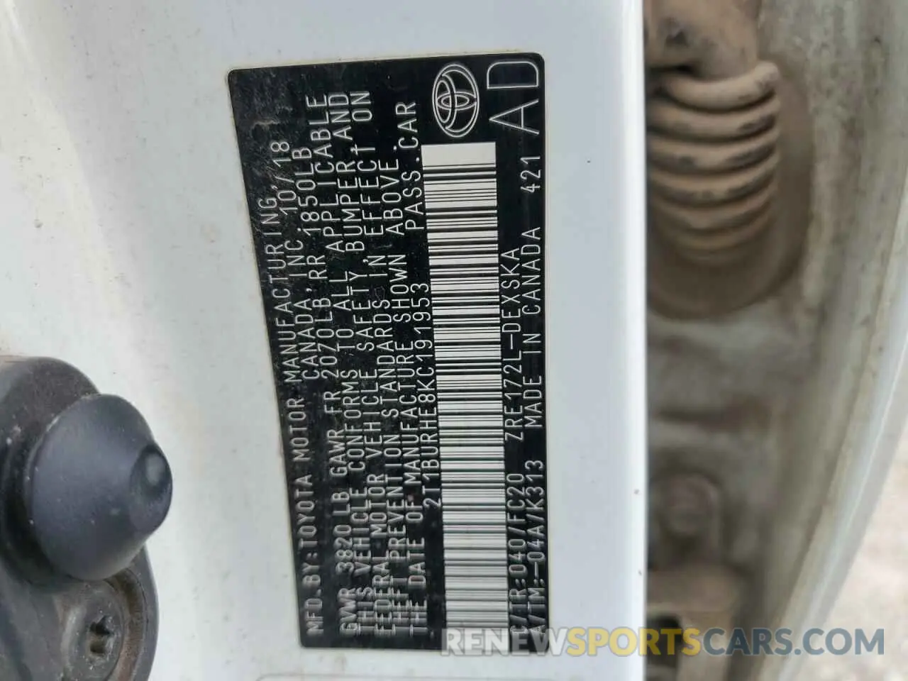 13 fotografías del automóvil dañado 2T1BURHE8KC191953 TOYOTA COROLLA 2019
