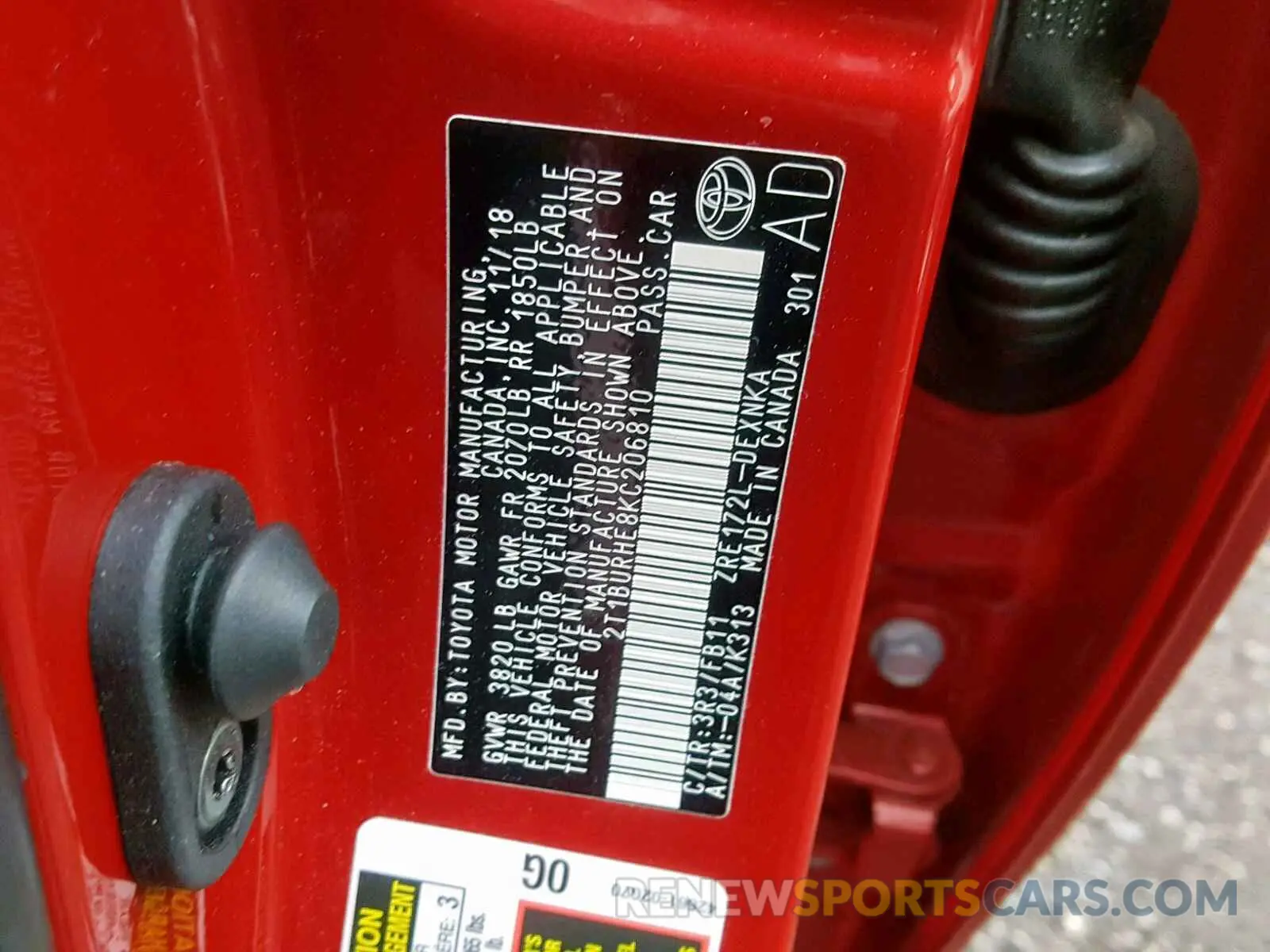 10 fotografías del automóvil dañado 2T1BURHE8KC206810 TOYOTA COROLLA 2019