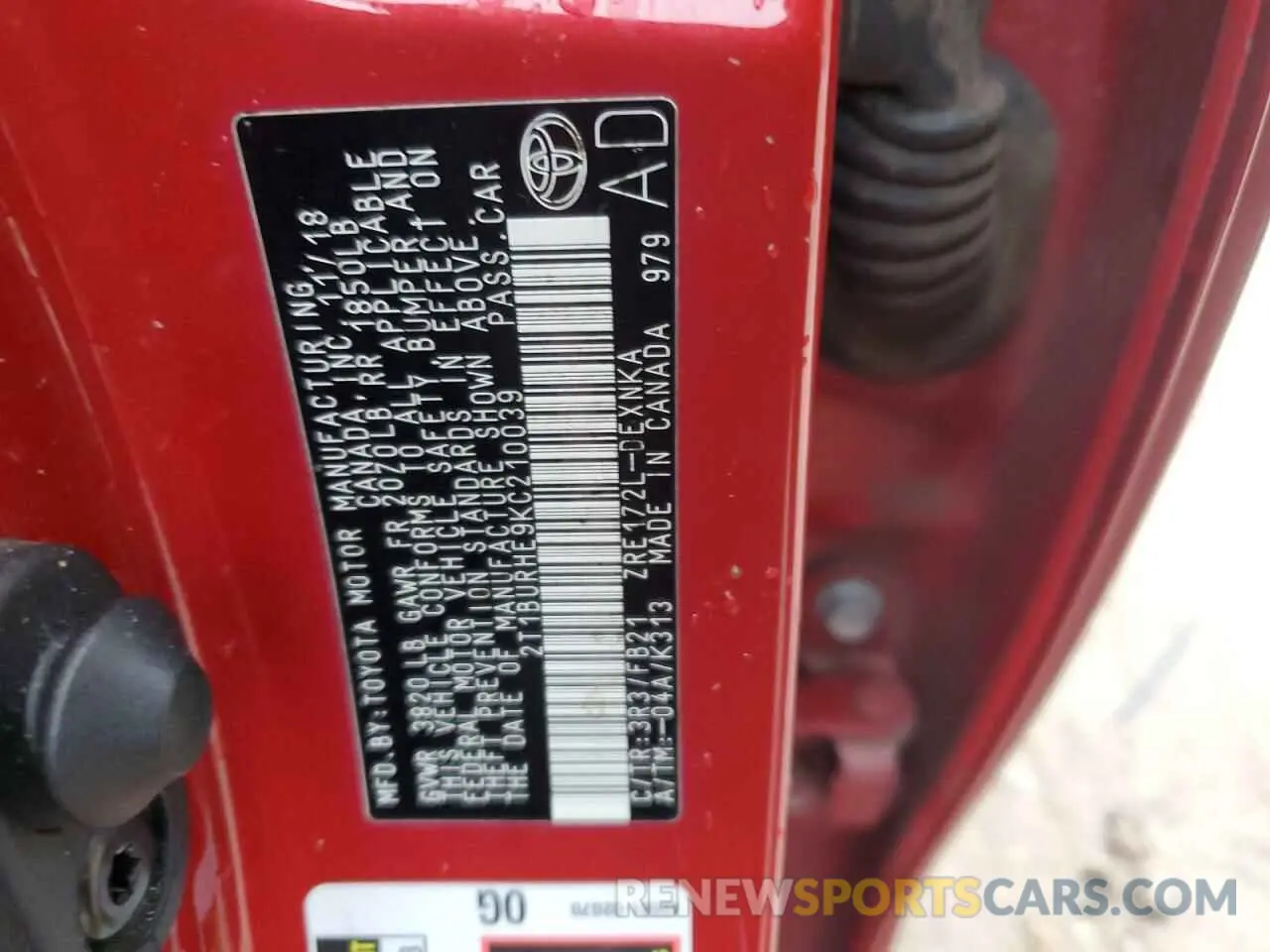 12 fotografías del automóvil dañado 2T1BURHE9KC210039 TOYOTA COROLLA 2019
