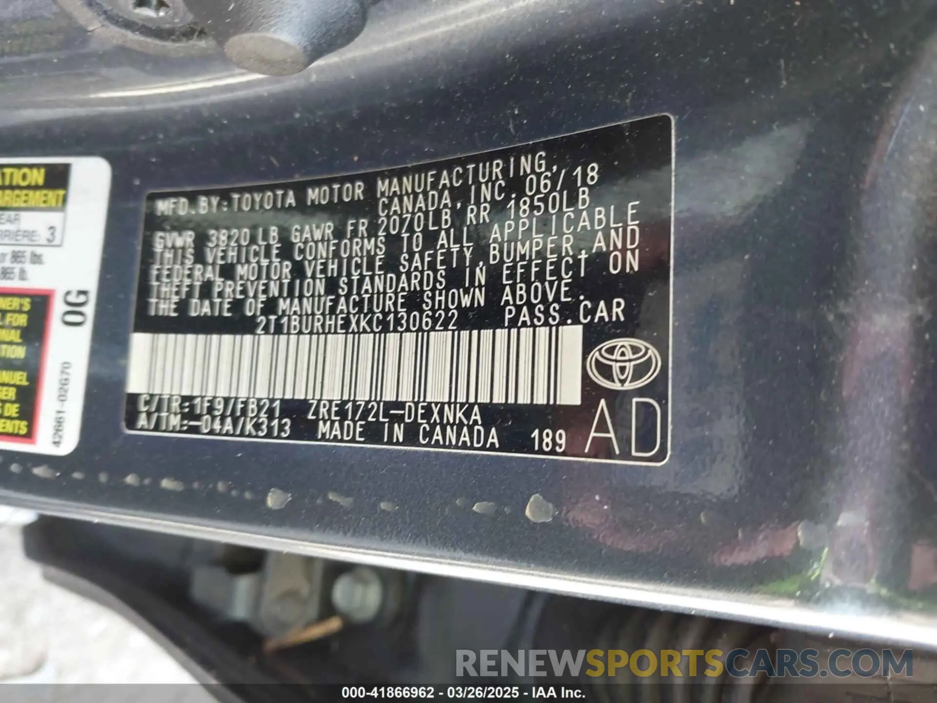 9 fotografías del automóvil dañado 2T1BURHEXKC130622 TOYOTA COROLLA 2019