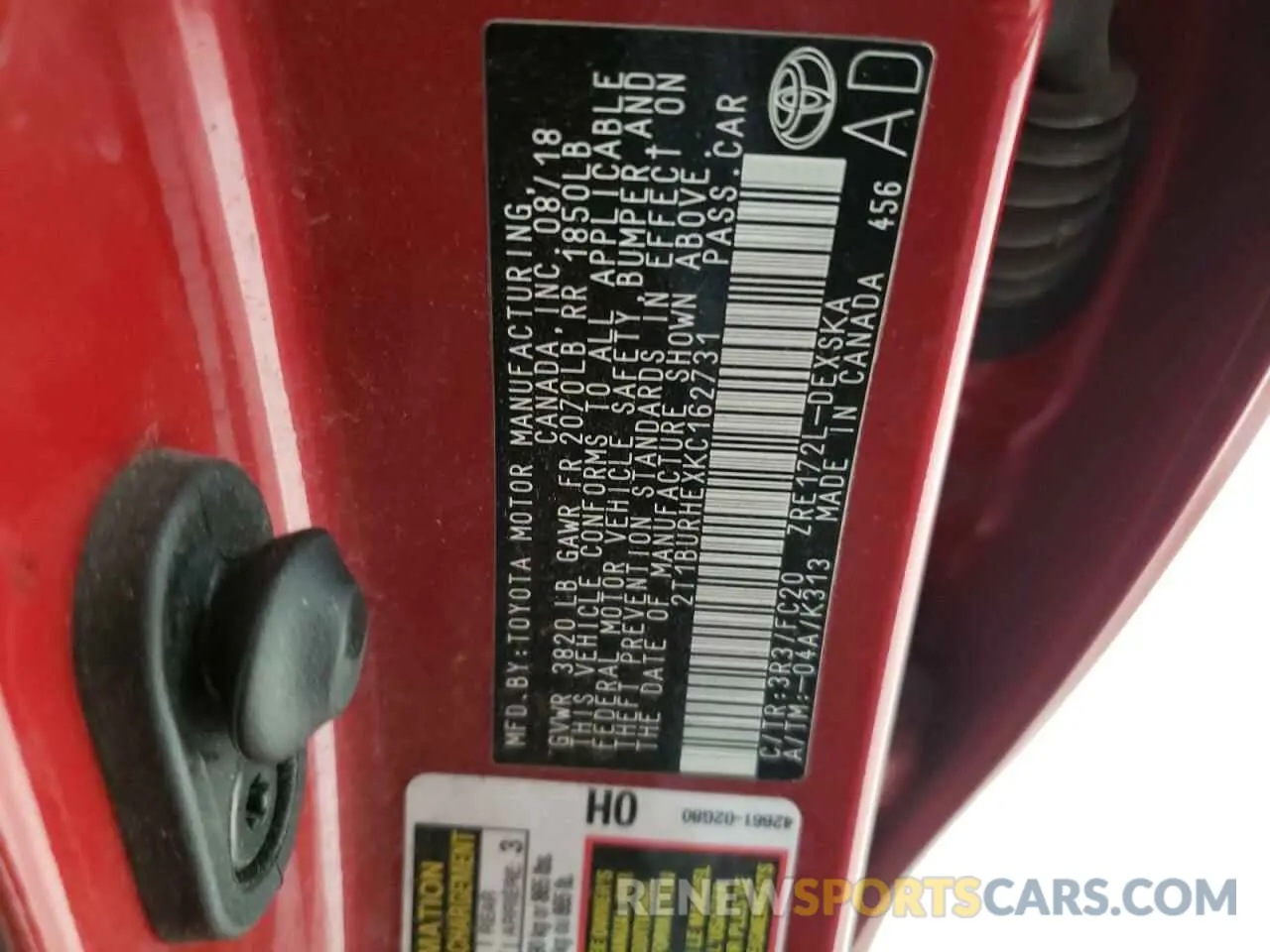 12 fotografías del automóvil dañado 2T1BURHEXKC162731 TOYOTA COROLLA 2019