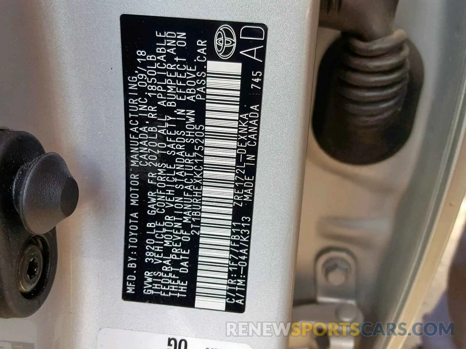 10 fotografías del automóvil dañado 2T1BURHEXKC175205 TOYOTA COROLLA 2019