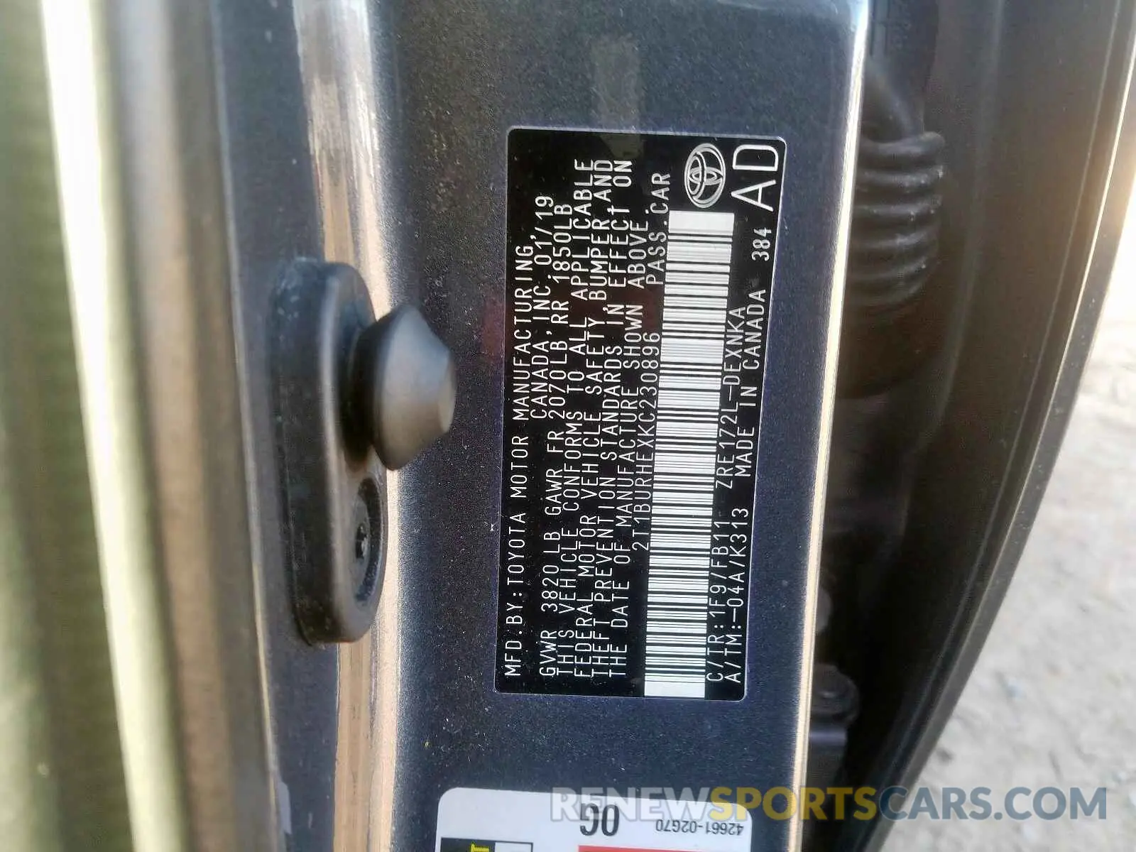 10 fotografías del automóvil dañado 2T1BURHEXKC230896 TOYOTA COROLLA 2019