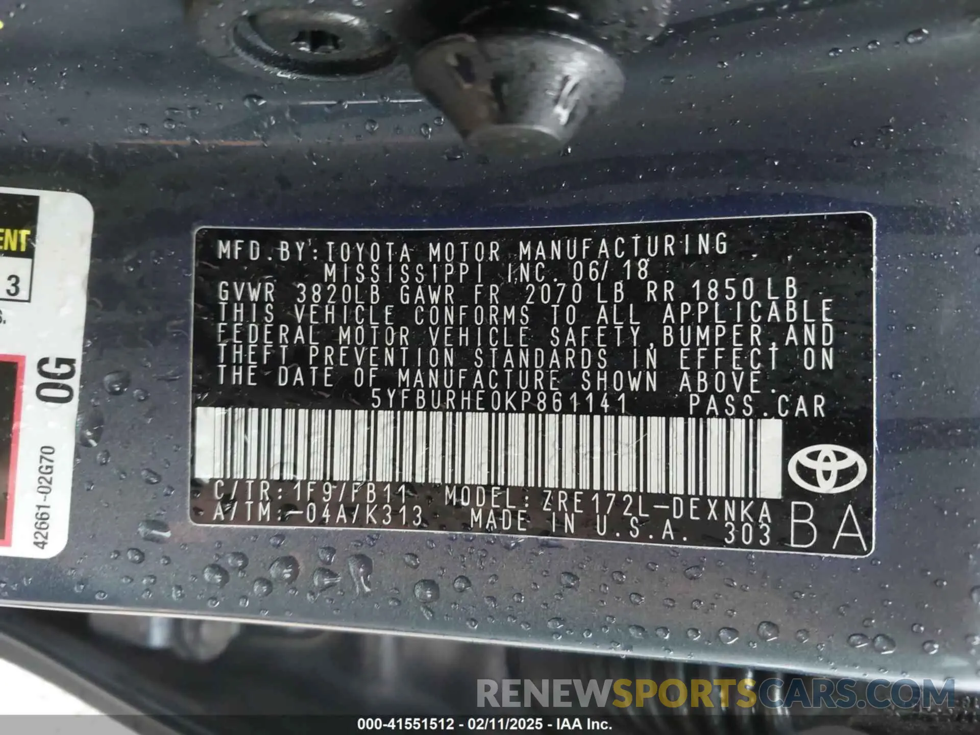 9 fotografías del automóvil dañado 5YFBURHE0KP861141 TOYOTA COROLLA 2019