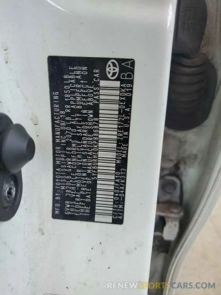 12 fotografías del automóvil dañado 5YFBURHE0KP886878 TOYOTA COROLLA 2019