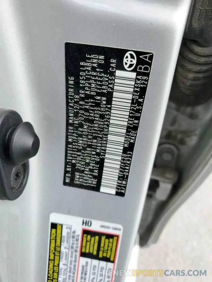 13 fotografías del automóvil dañado 5YFBURHE0KP926974 TOYOTA COROLLA 2019